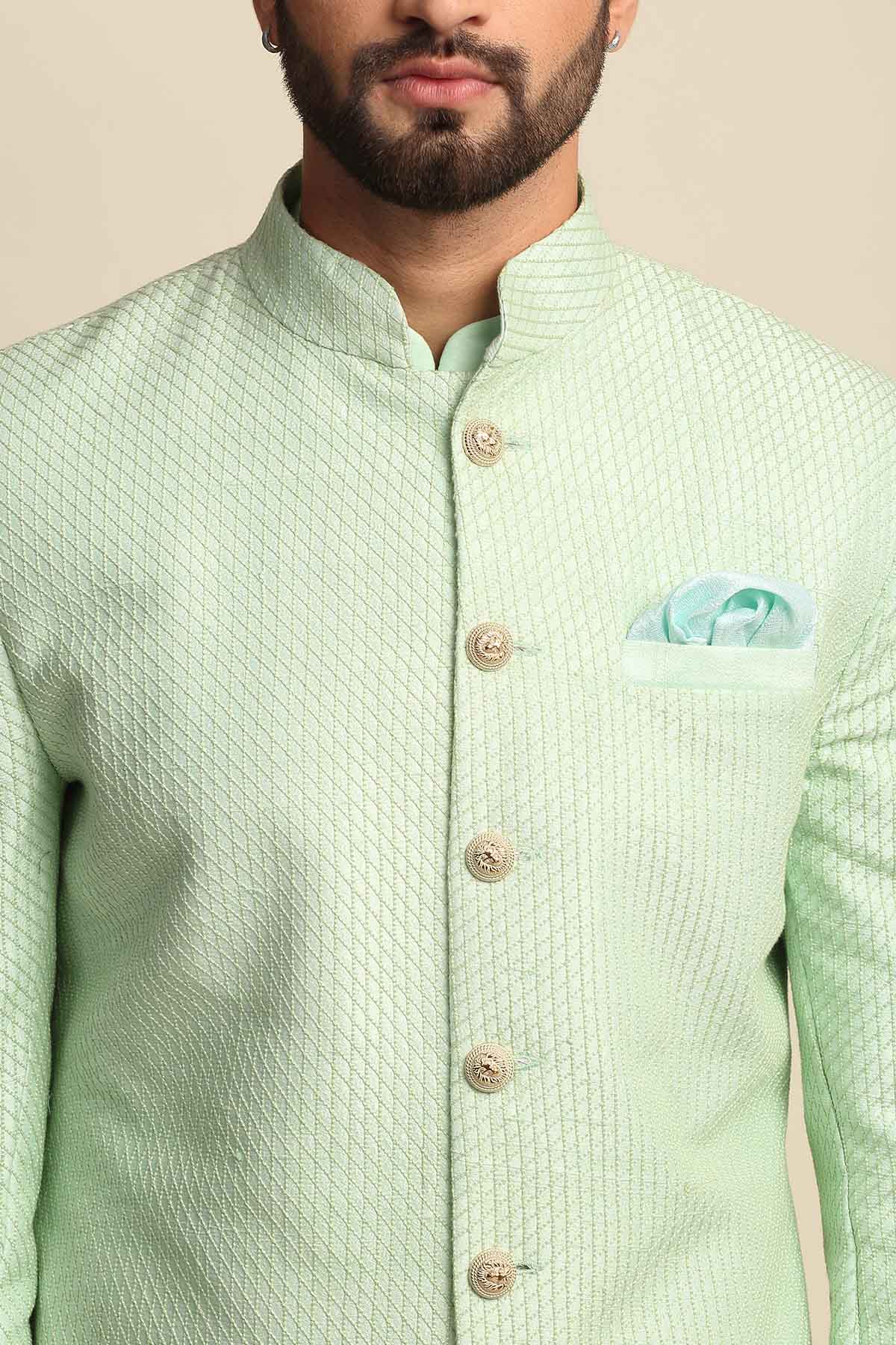 Raw Silk Anchor Sherwani Set