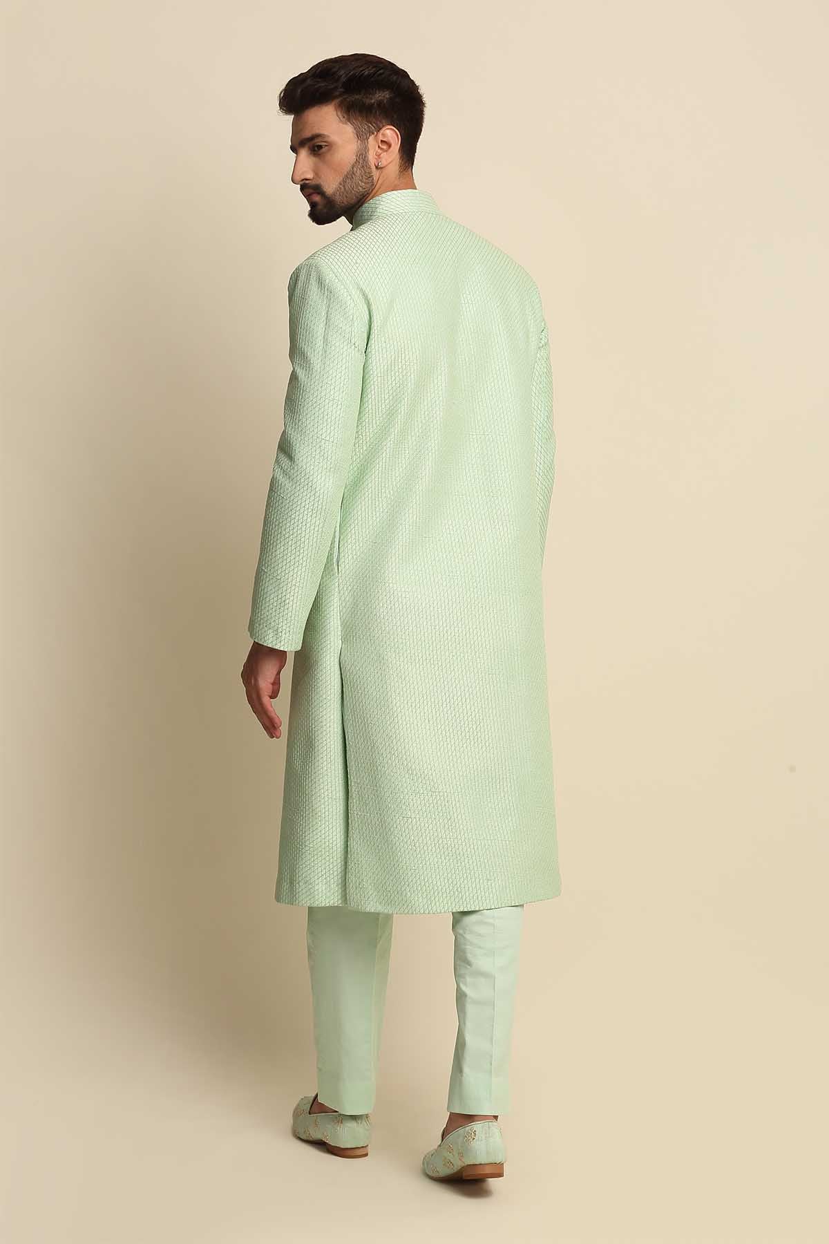 Raw Silk Anchor Sherwani Set