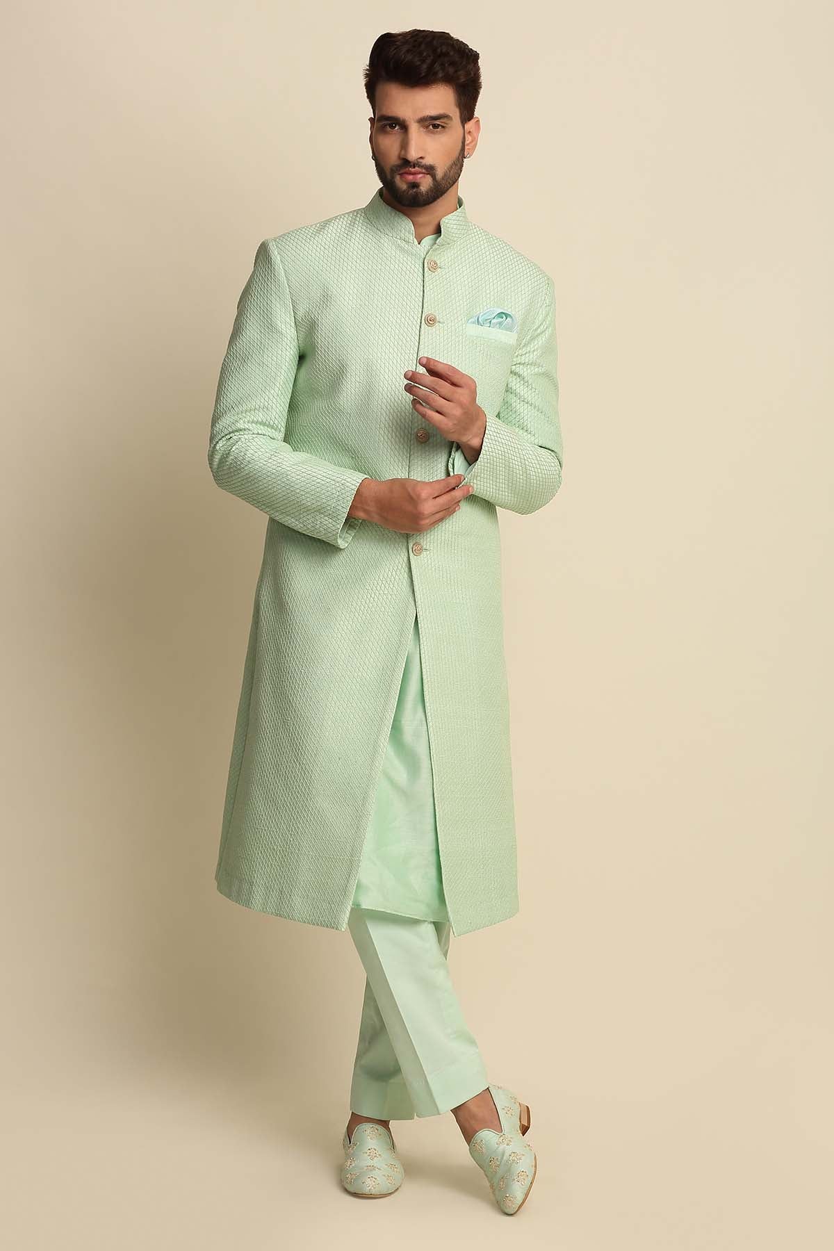 Raw Silk Anchor Sherwani Set