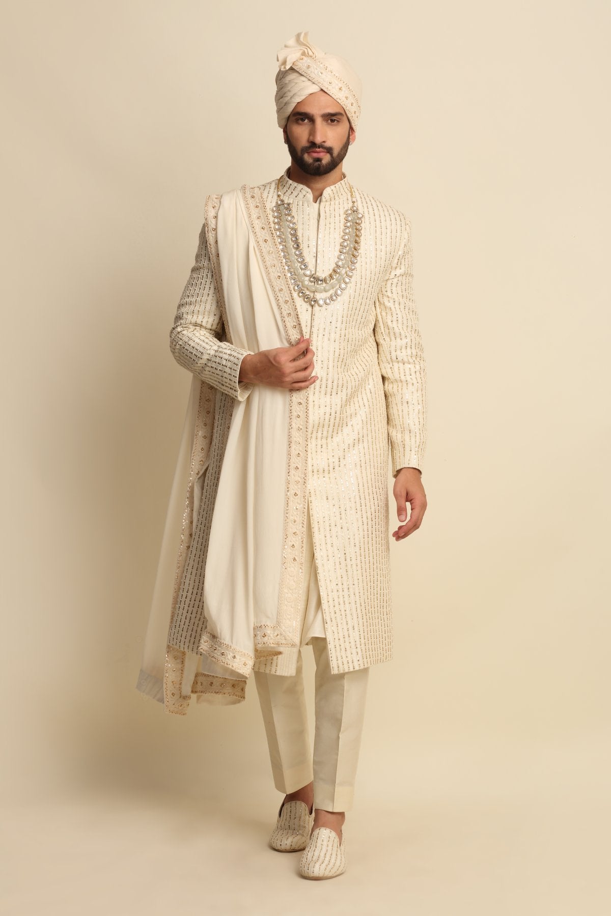 Raw Silk Sequins Sherwani Set