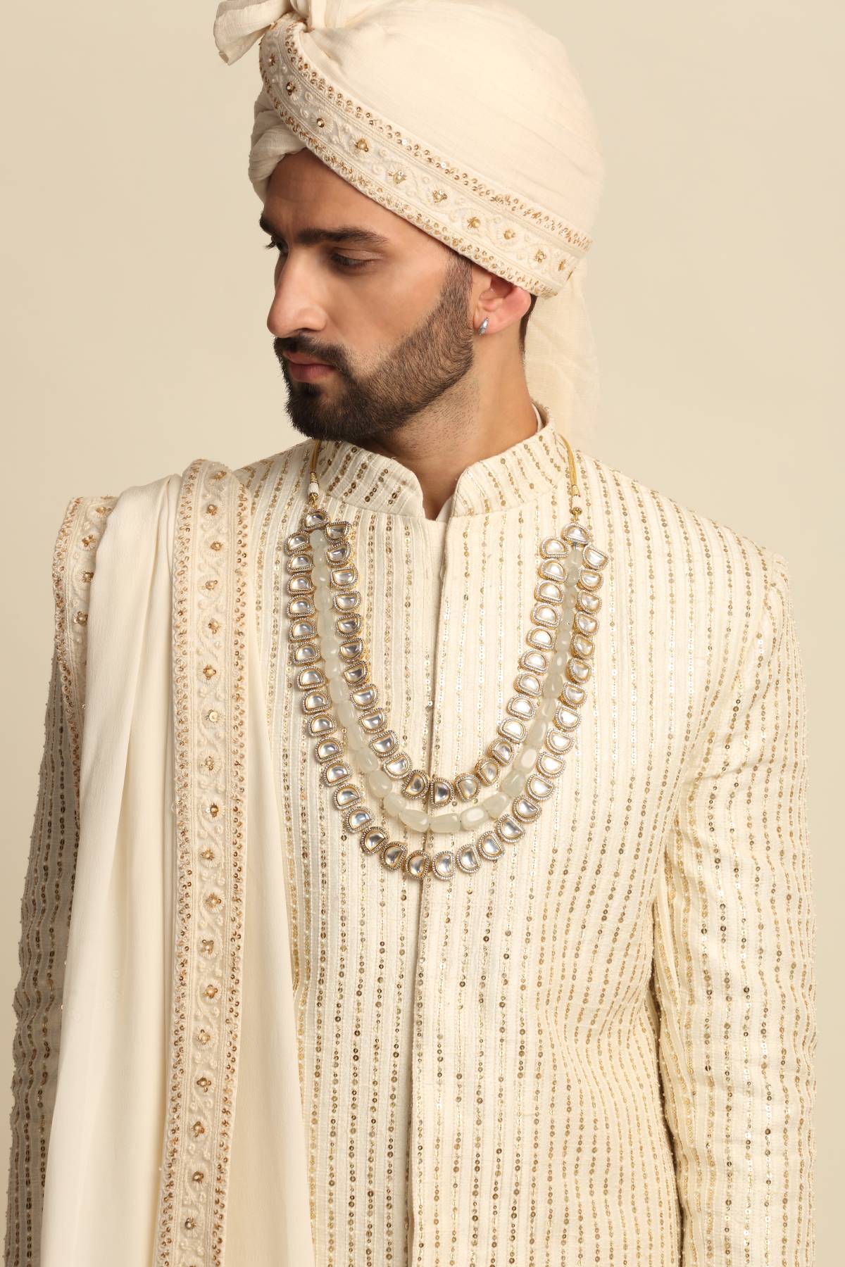 Raw Silk Sequins Sherwani Set