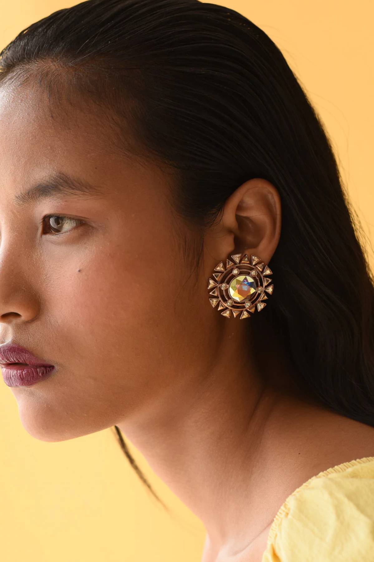 Gold Round Swarovski Ear Studs