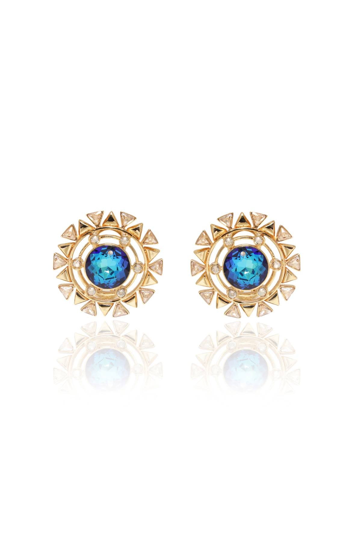 Blue Round Swarovski Ear Studs