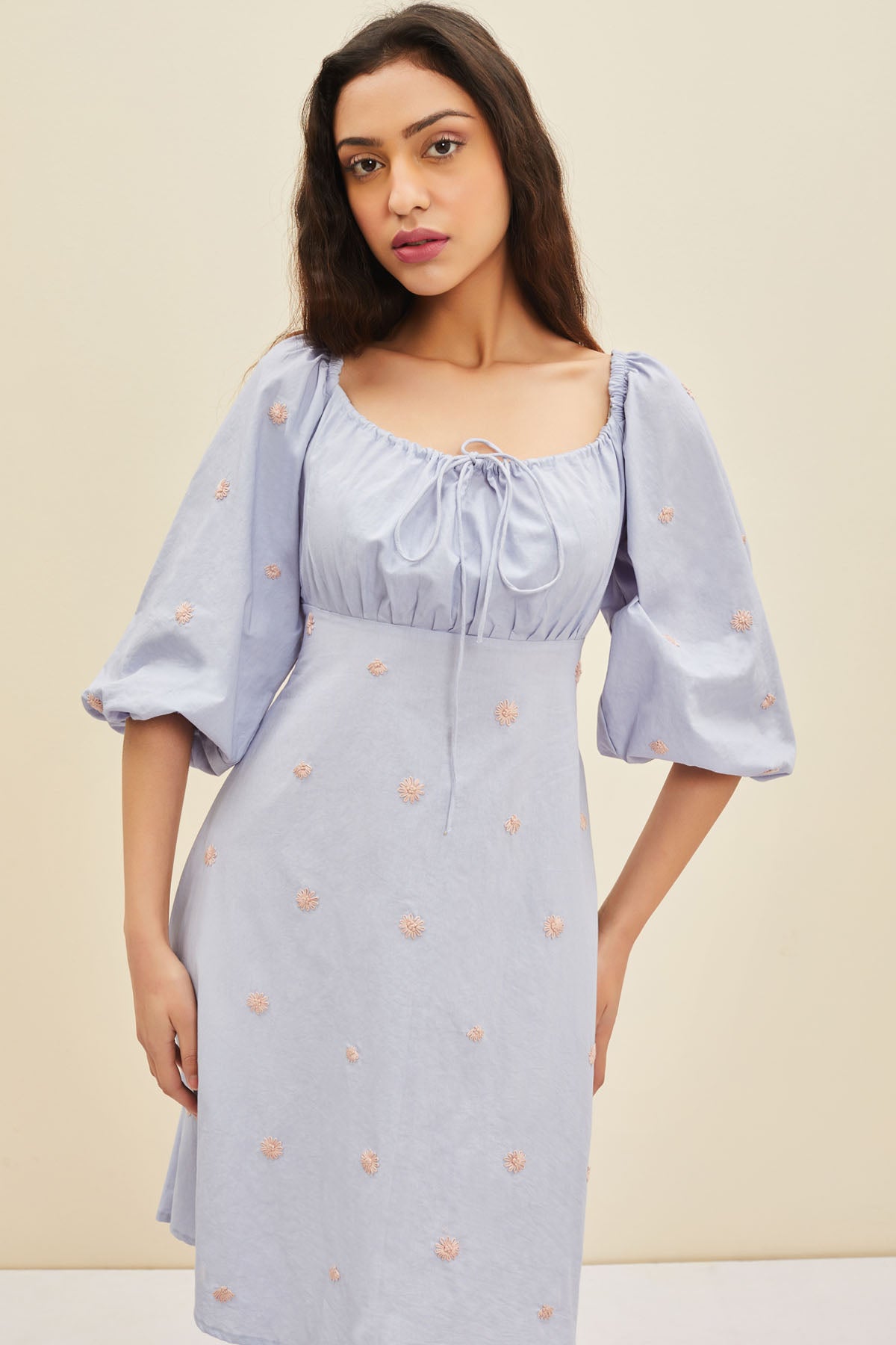 Ruched A-Line Floral Dress