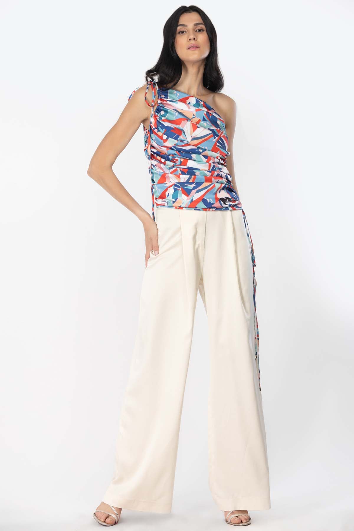 Buy Ruched Printed Top & Pant Set by Mandira Wirk