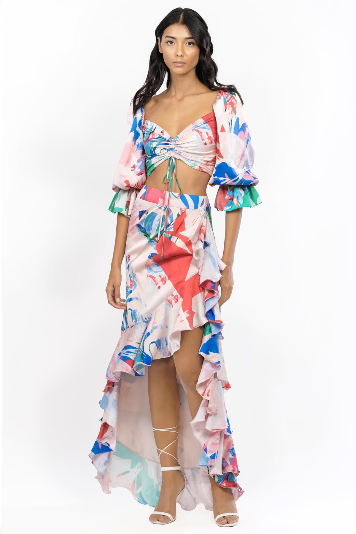 Buy Ruched Top & Skirt Set by Mandira Wirk