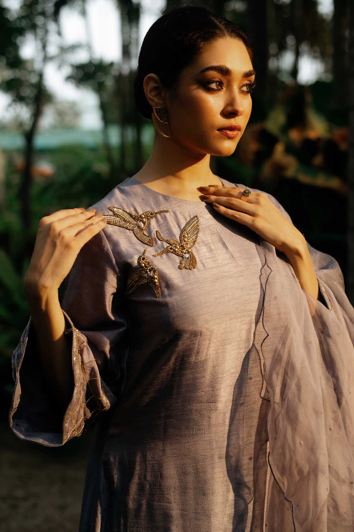 Grey Scallop A-Line Kurta Set