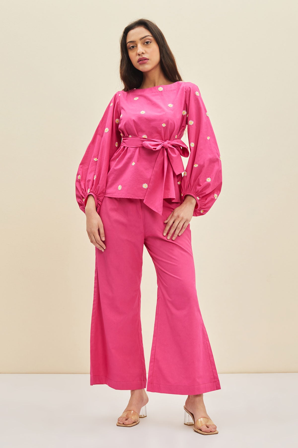 Fuchsia Tie-Up Embroidered Top
