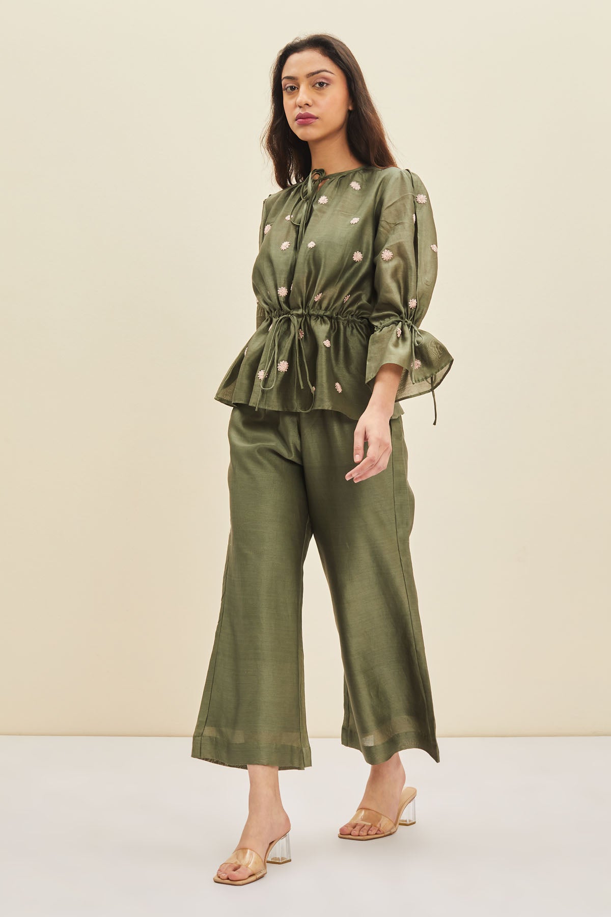 Green Embroidered Top & Pants
