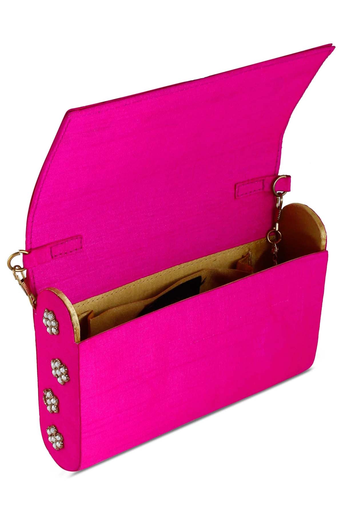 Pink Sequins Raw Silk Clutch