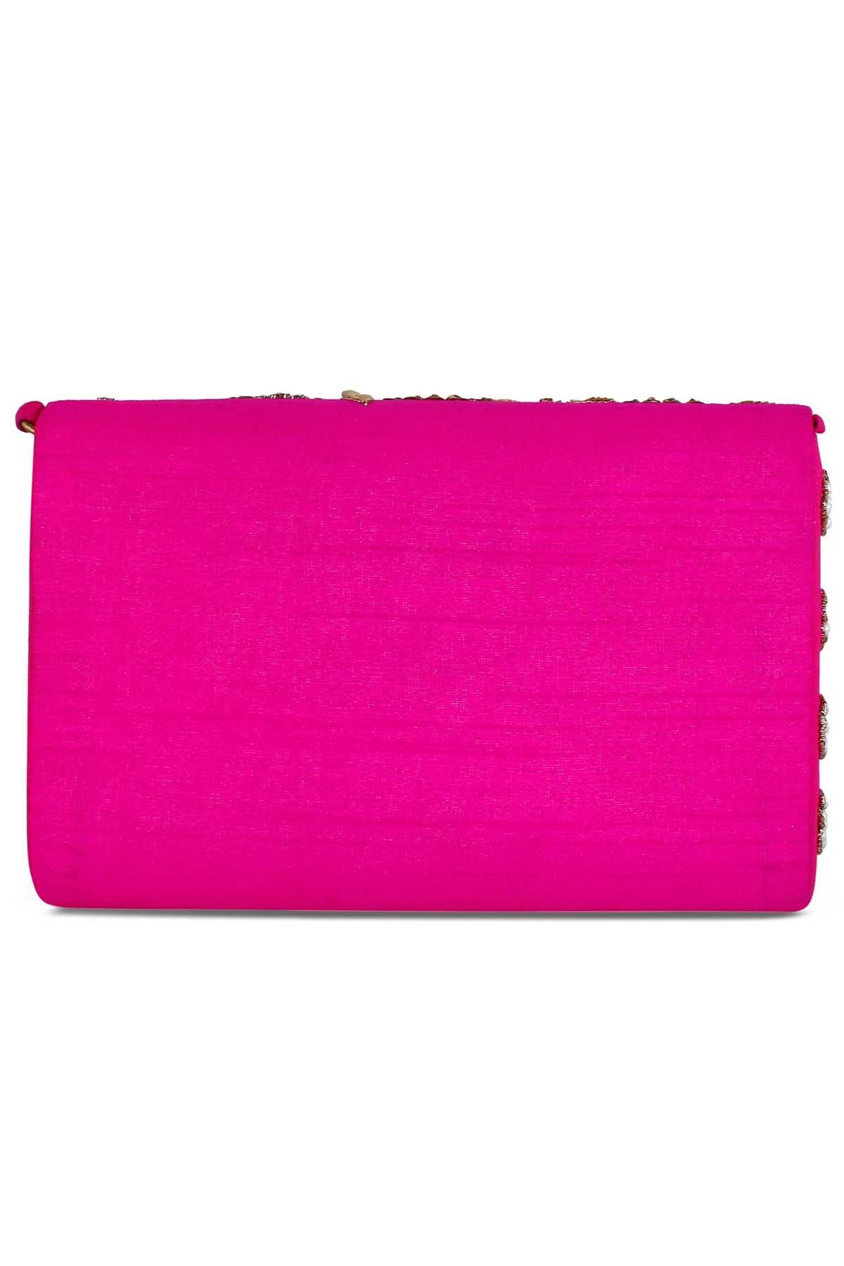 Pink Sequins Raw Silk Clutch