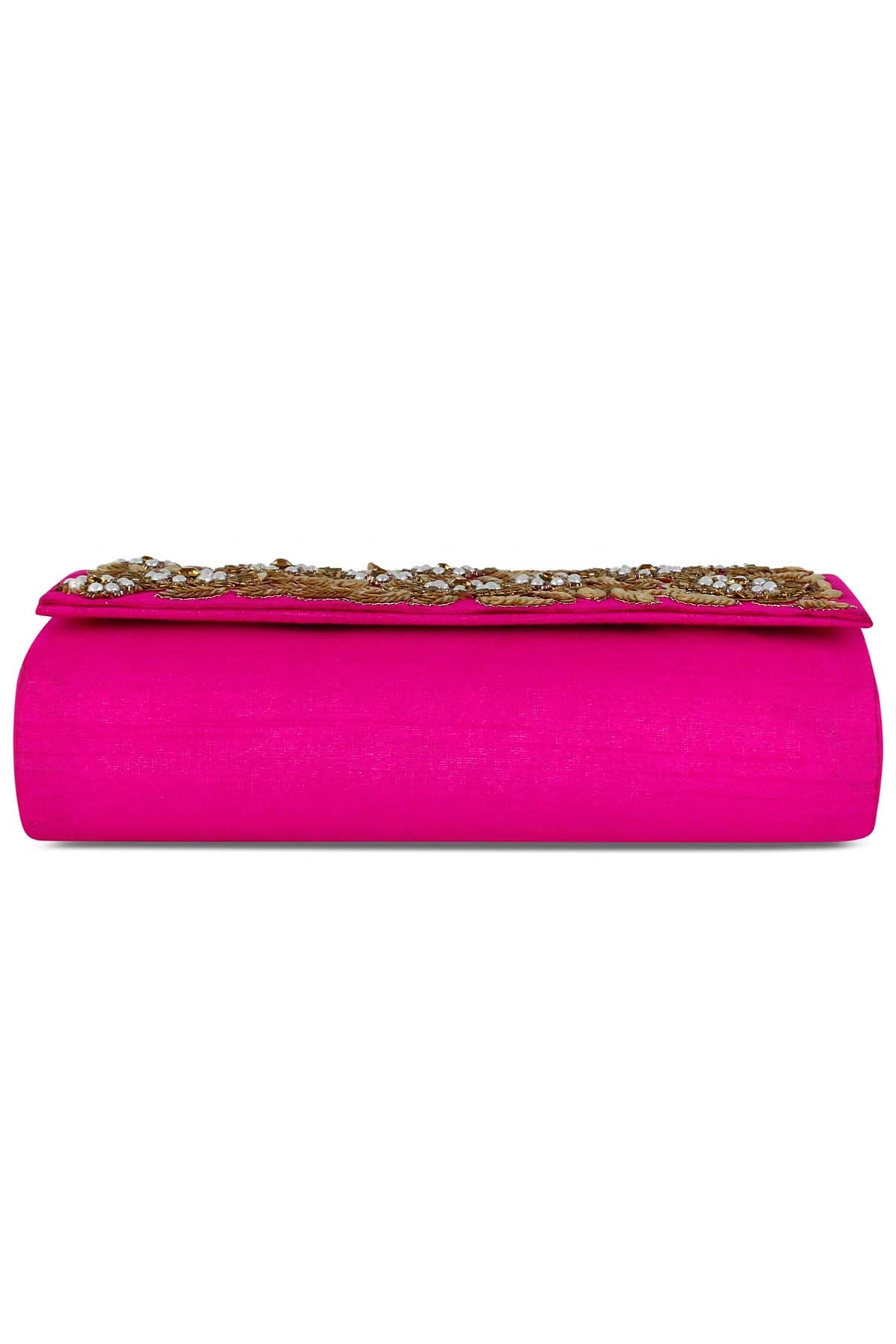 Pink Sequins Raw Silk Clutch