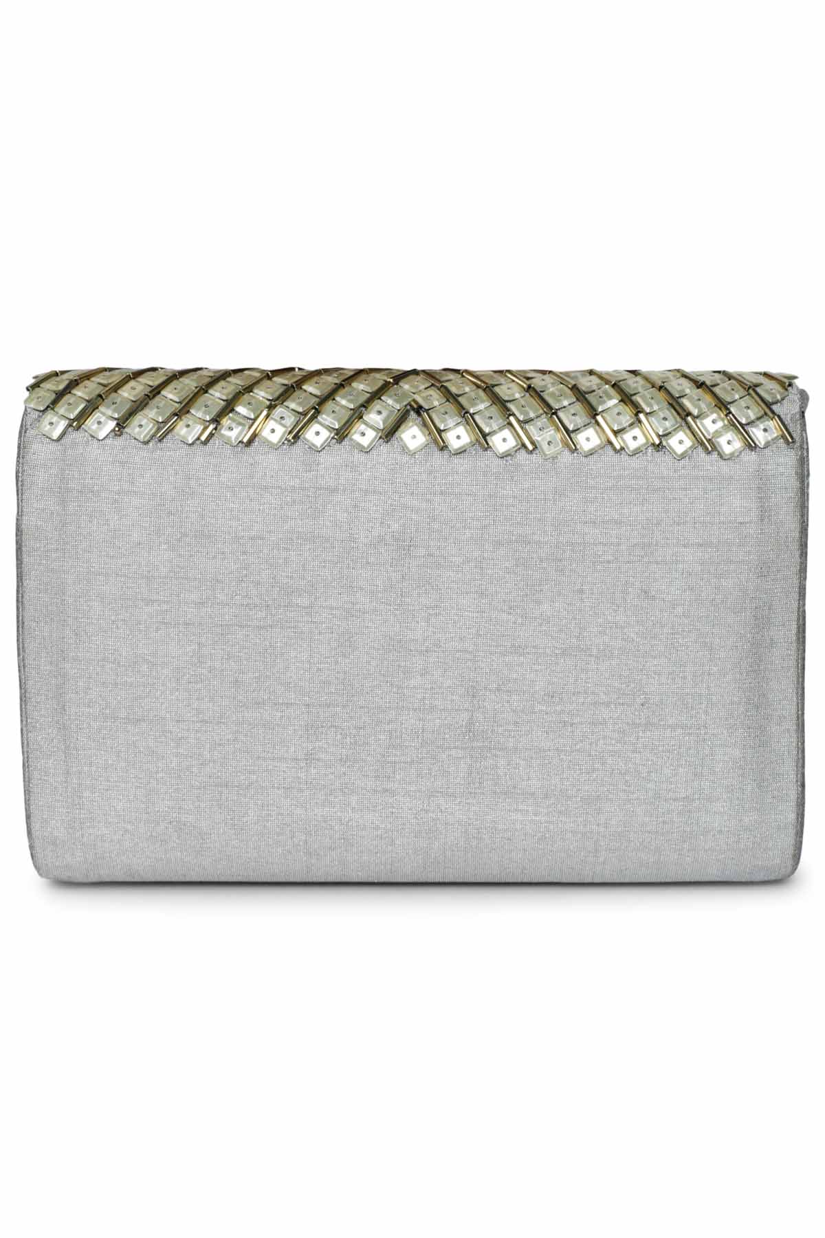Silver Sequins Raw Silk Clutch