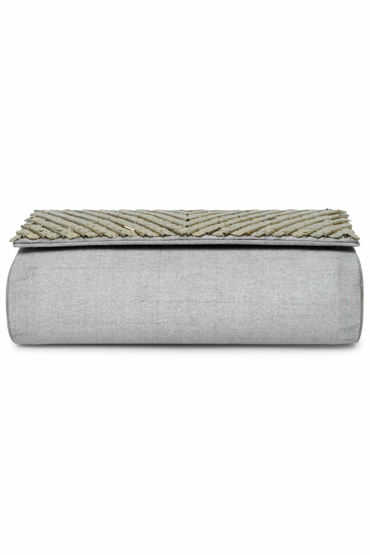 Silver Sequins Raw Silk Clutch