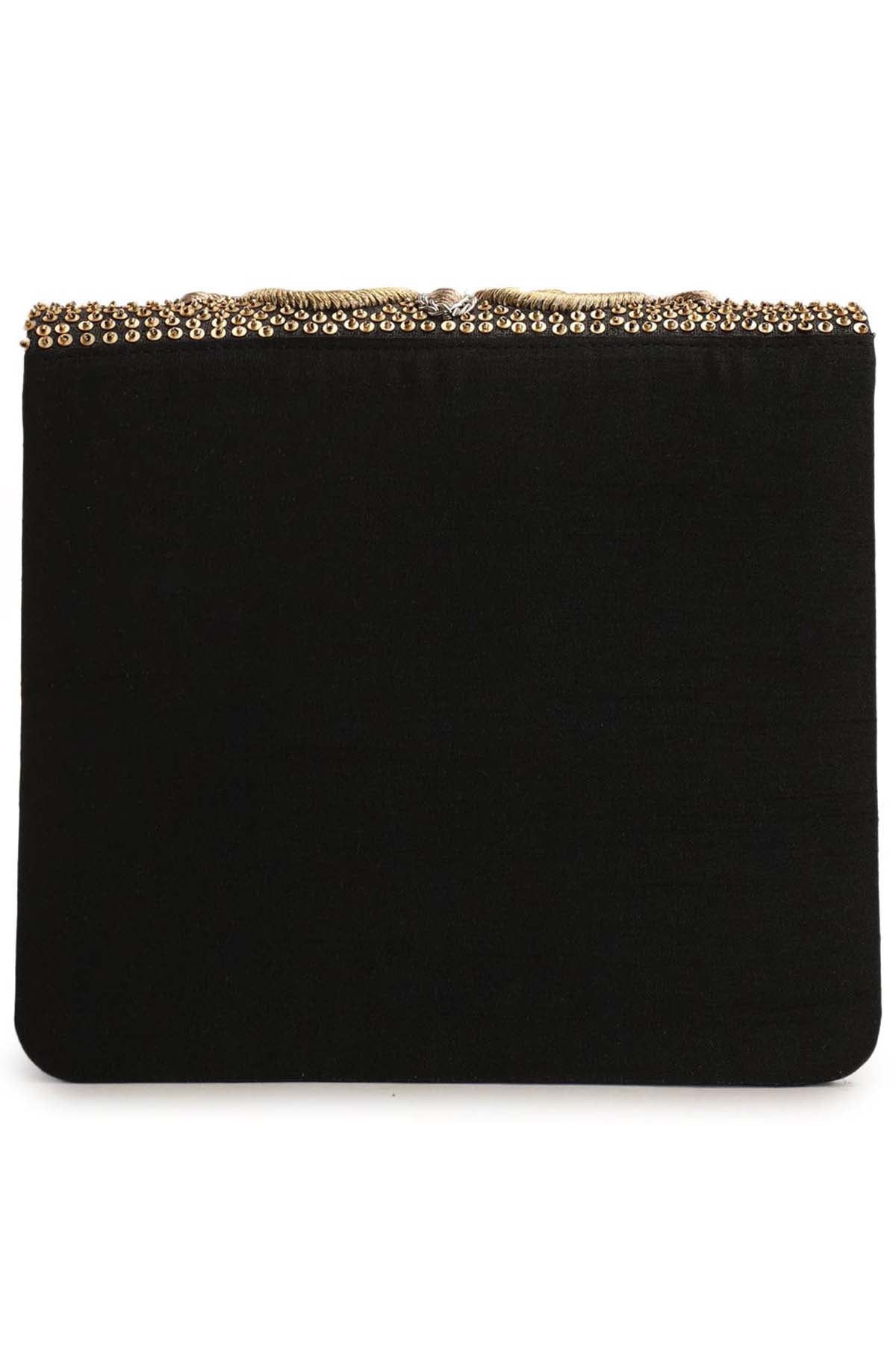 Black Sequins Raw Silk Clutch