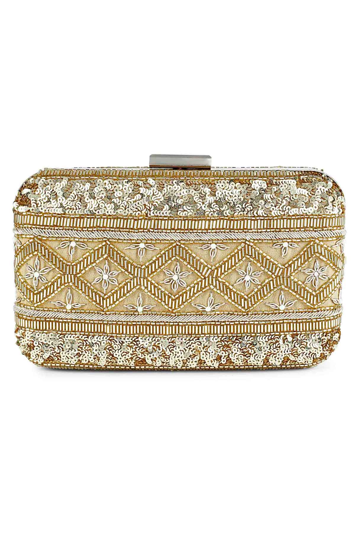 Sequins Embroidered Gold Clutch