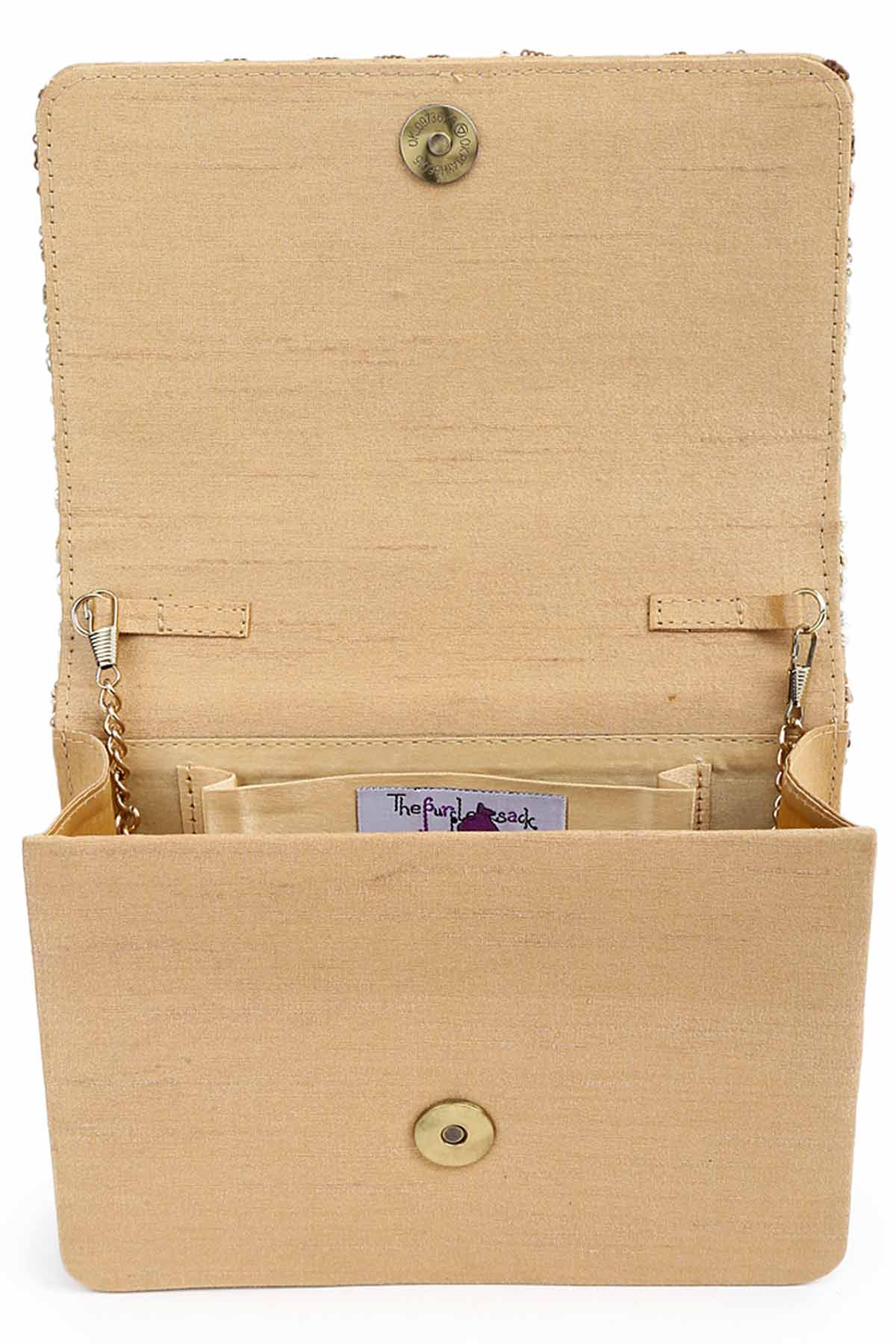 Gold Sequins Raw Silk Clutch