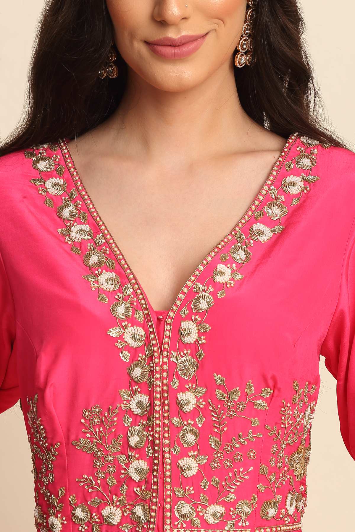 Fuchsia Front Open Kurta Set