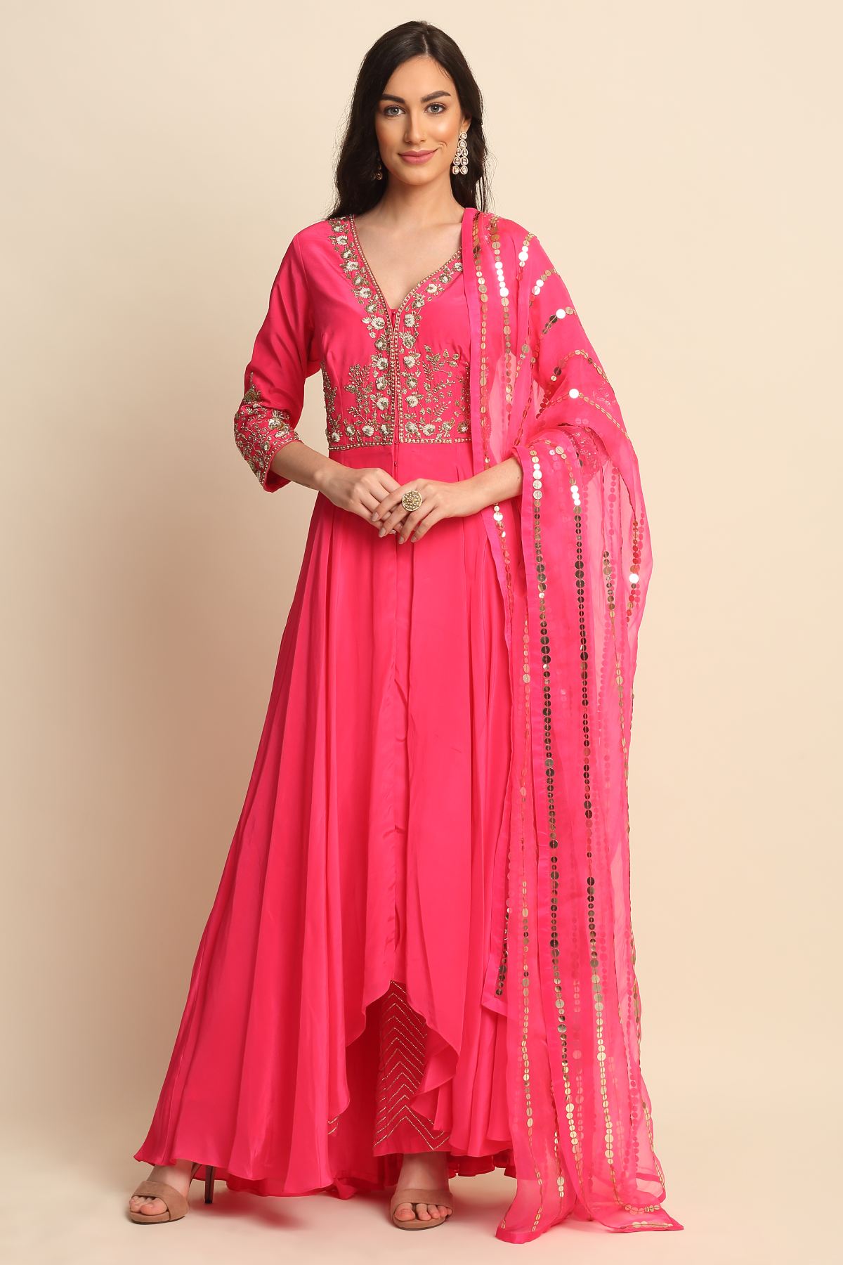 Fuchsia Front Open Kurta Set