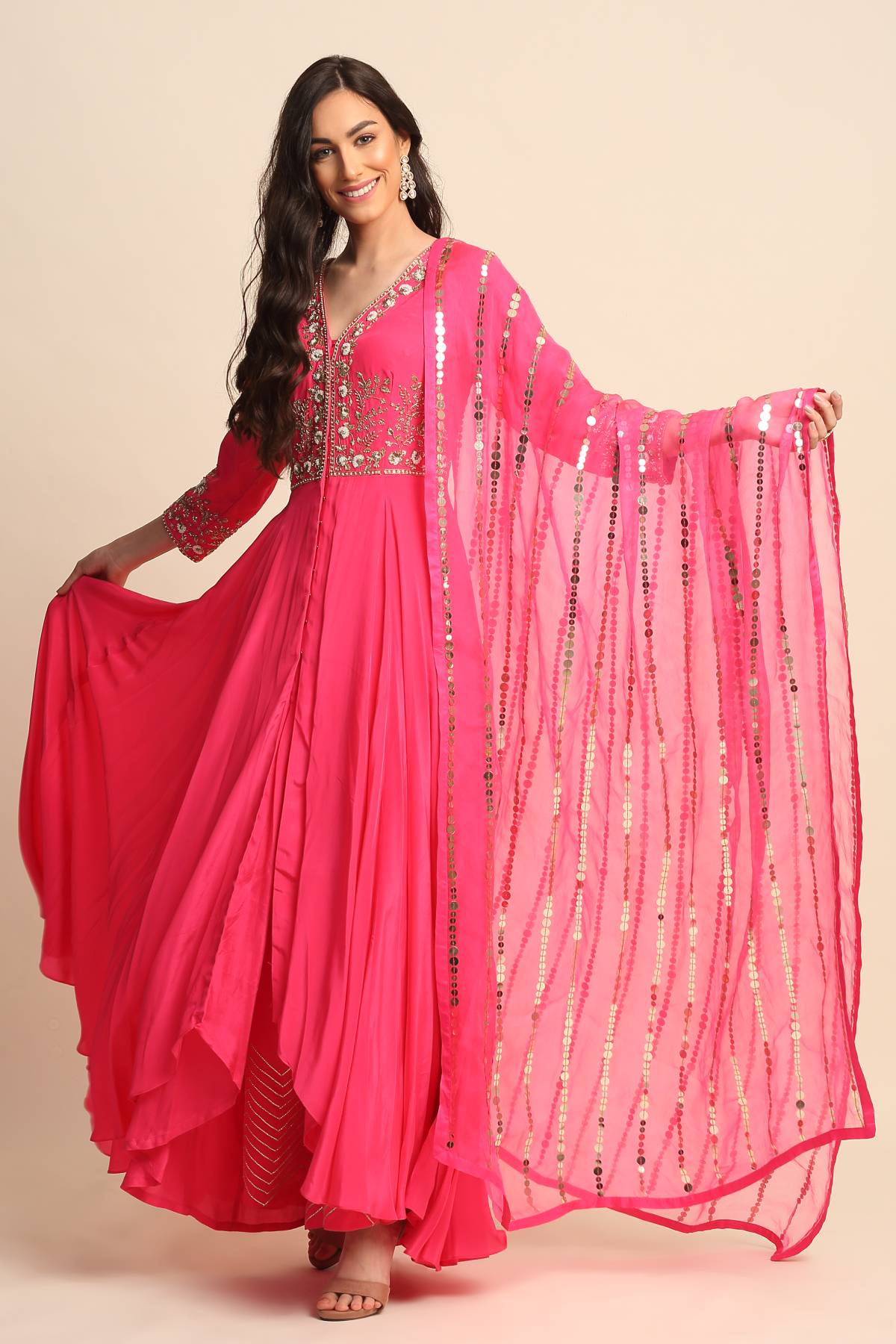 Fuchsia Front Open Kurta Set