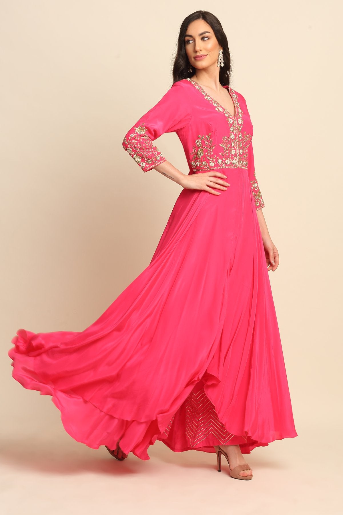 Fuchsia Front Open Kurta Set