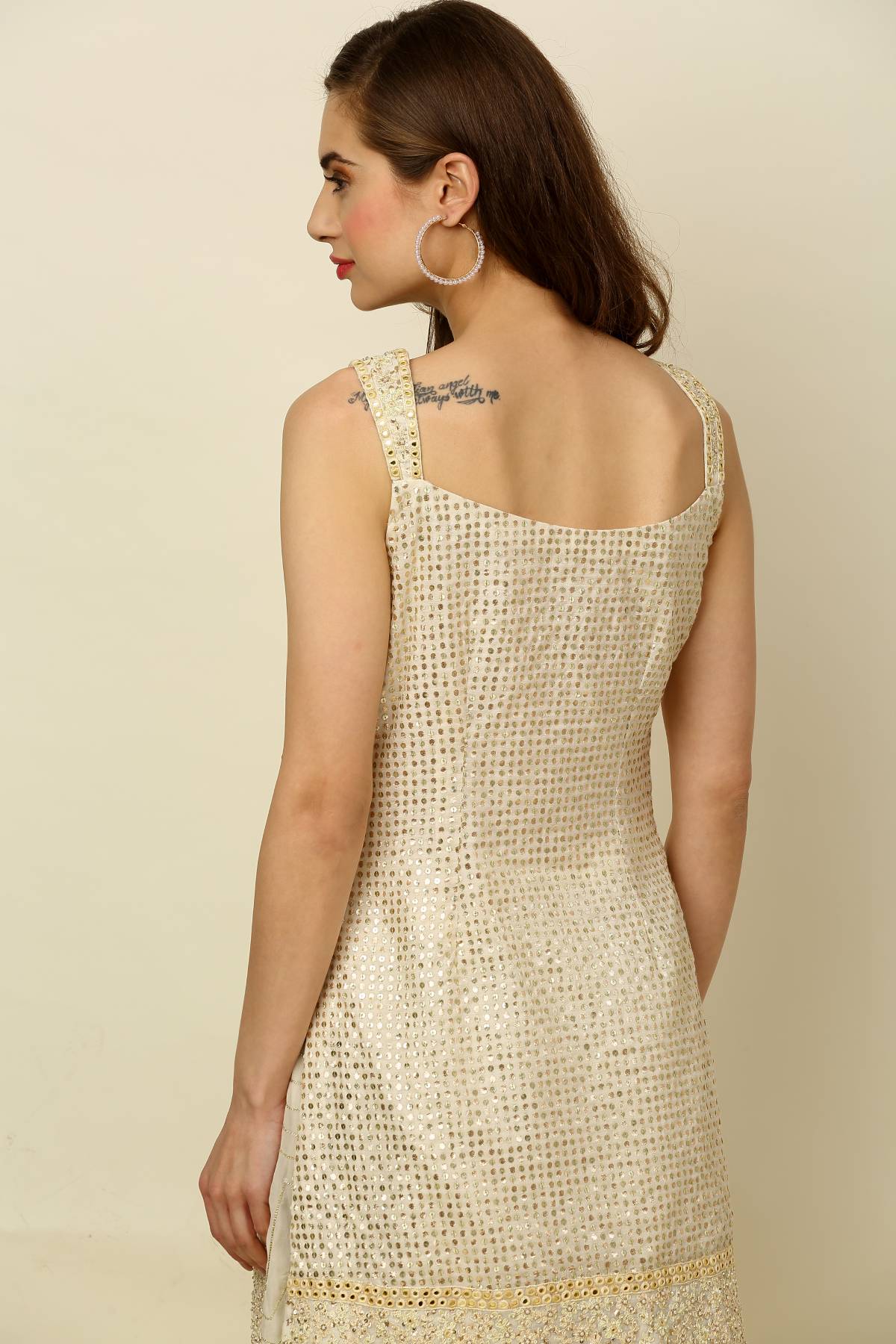 Ivory Sleeveless Short Kurta Set