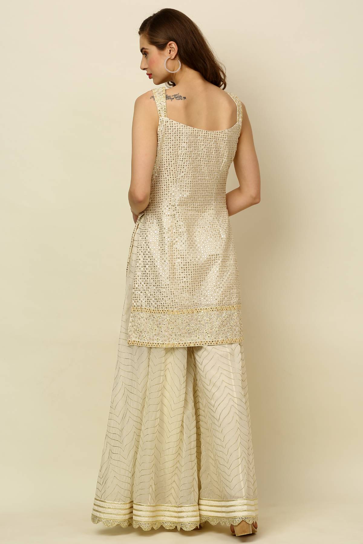 Ivory Sleeveless Short Kurta Set