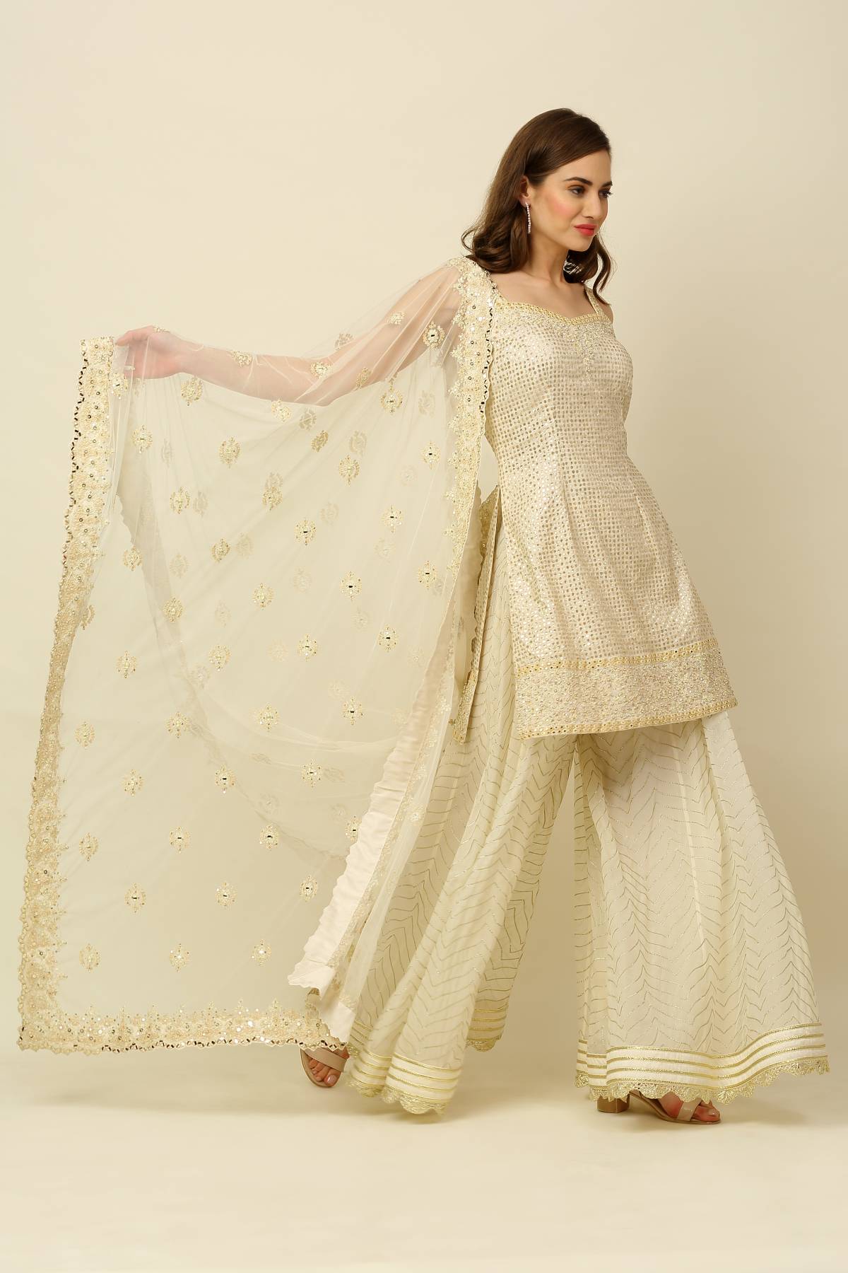 Ivory Sleeveless Short Kurta Set