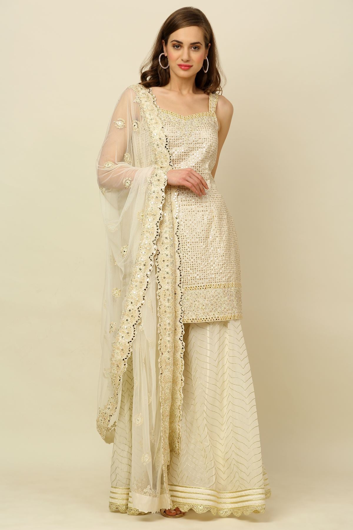 Ivory Sleeveless Short Kurta Set