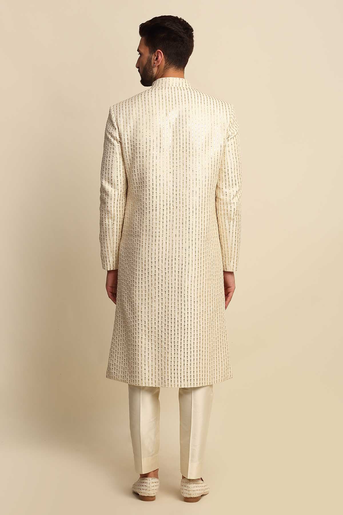Sequins Raw Silk Sherwani Set