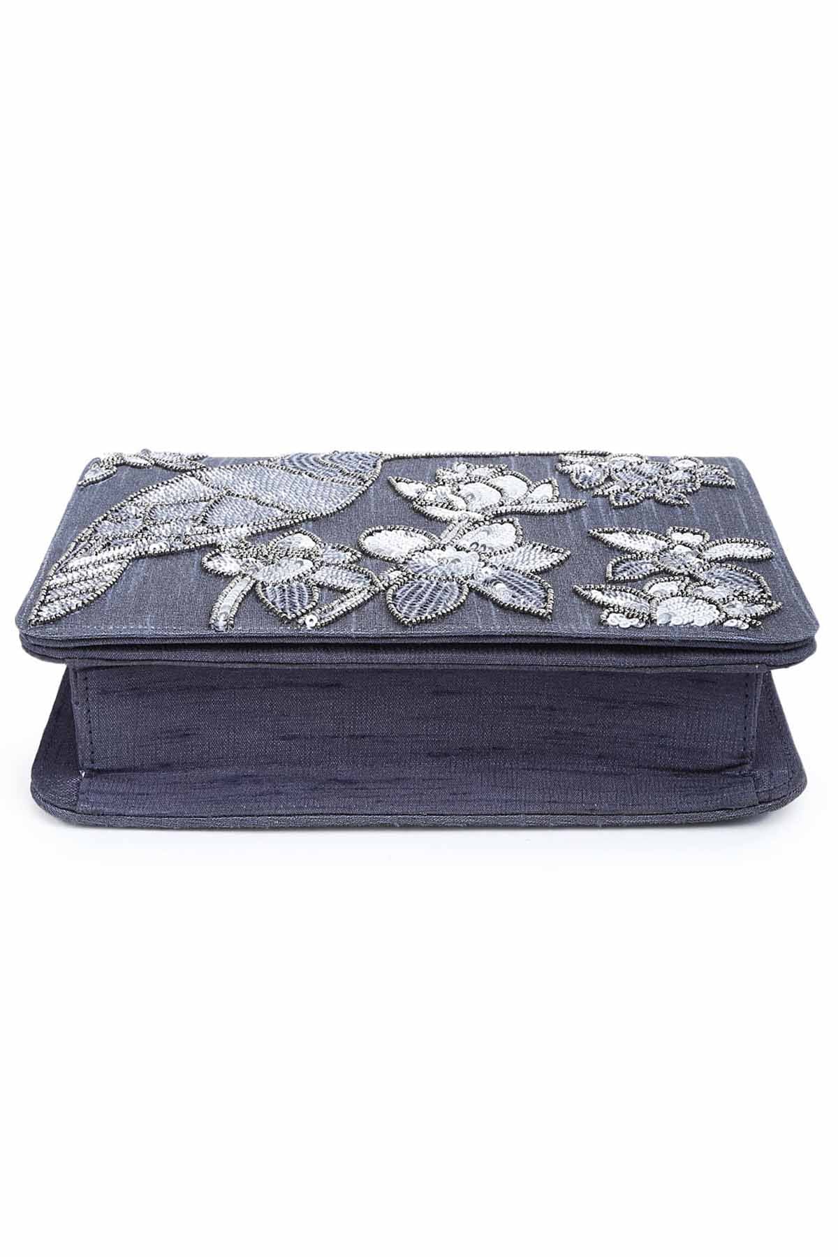 Grey Raw Silk Toucan Clutch