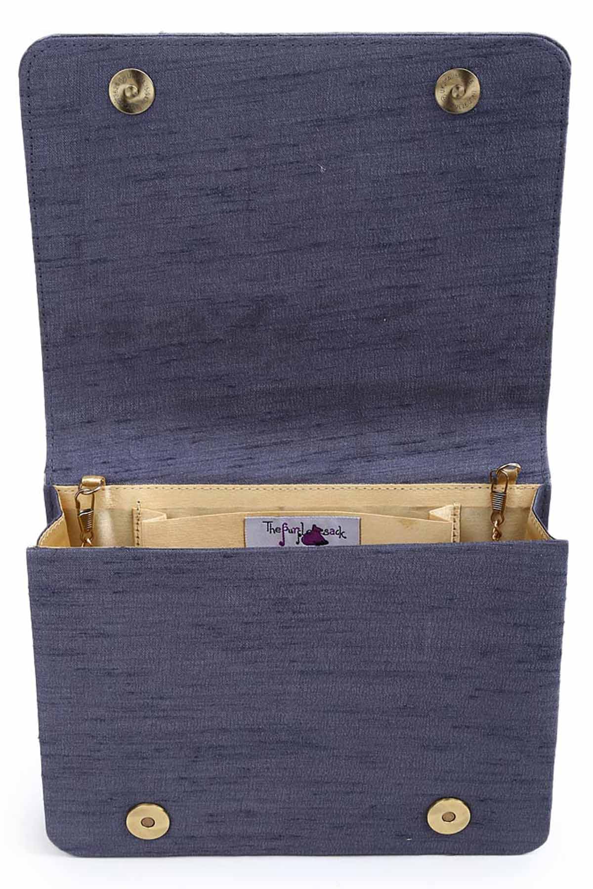 Grey Raw Silk Toucan Clutch