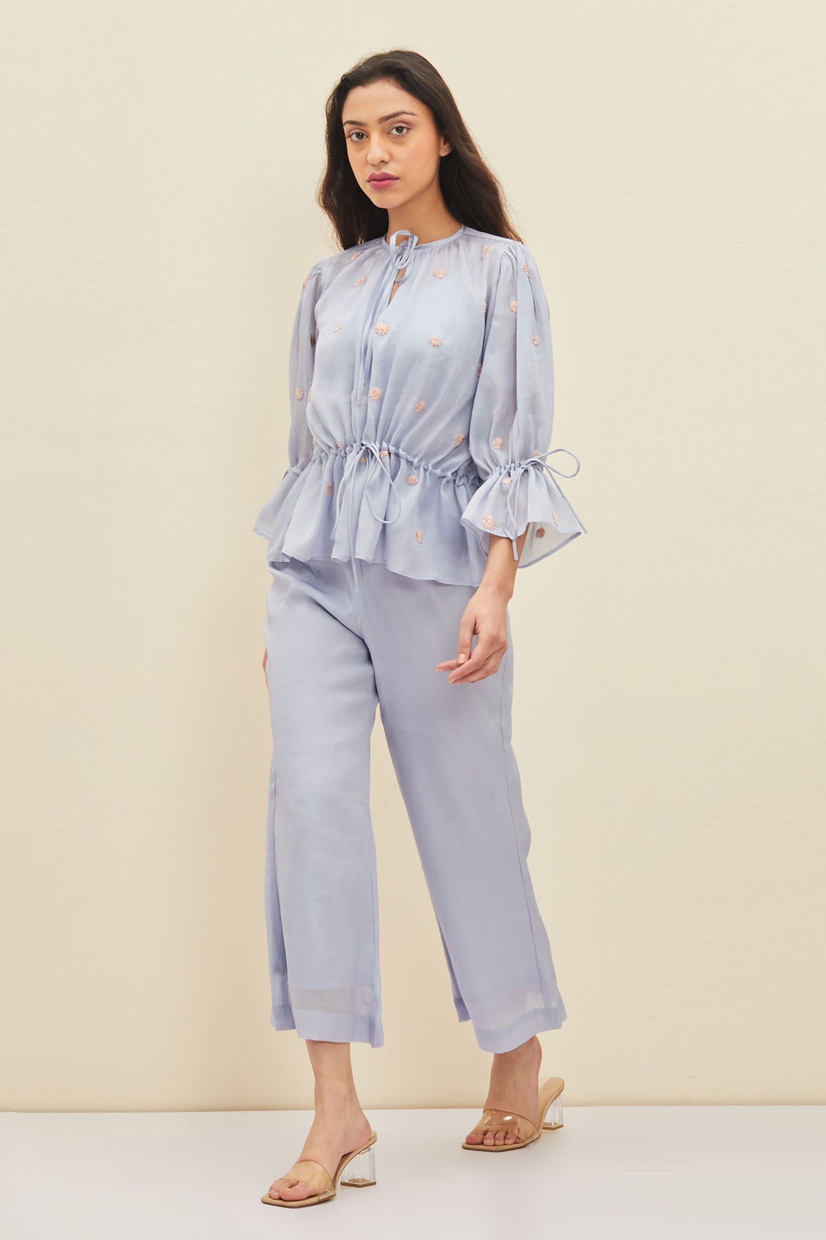 Blue Side Seam Flared Pants