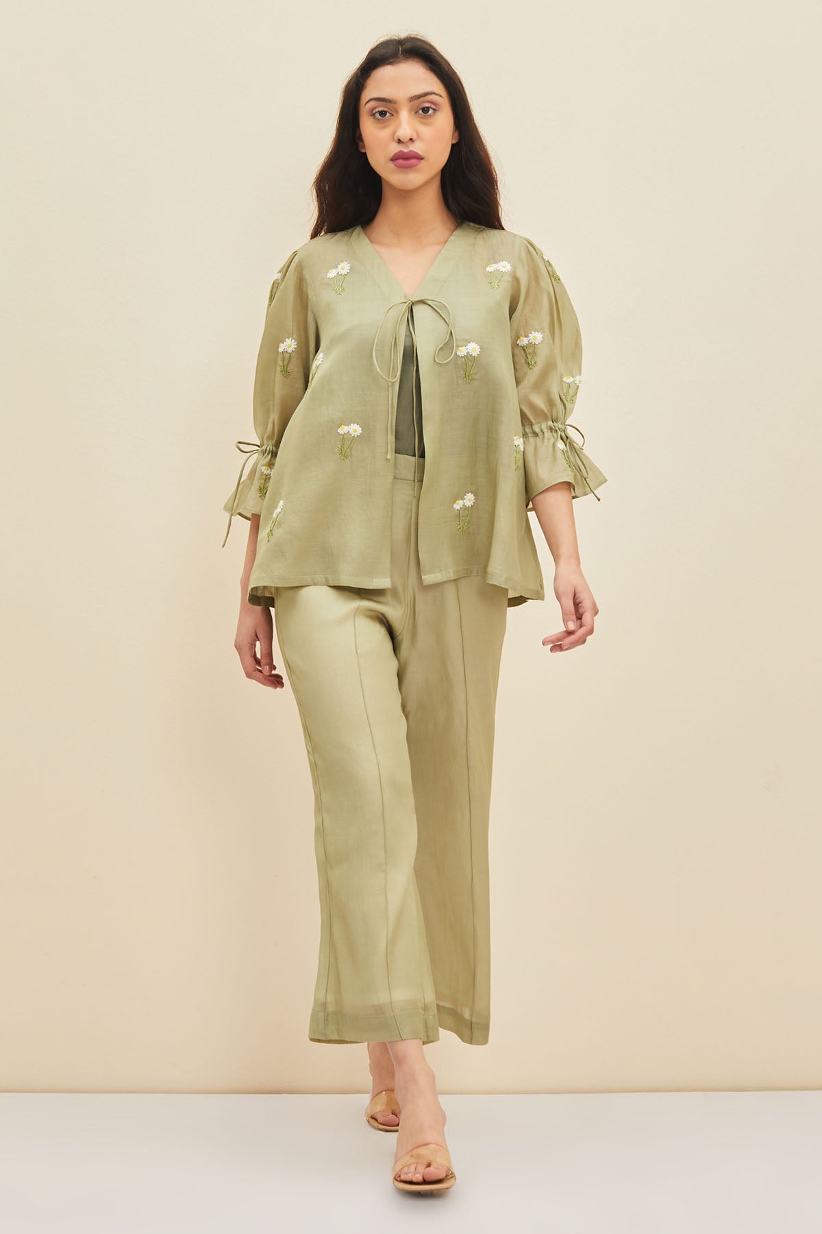 Olive Side Seam Flared Pants