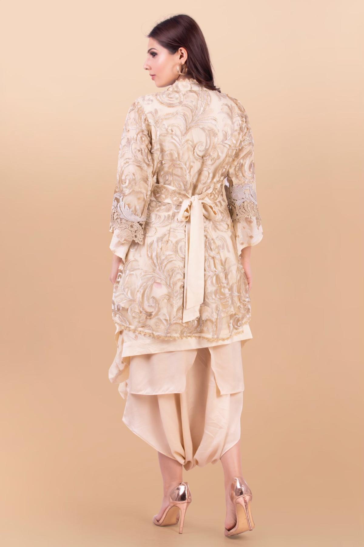 Cream Embroidered Jacket Set