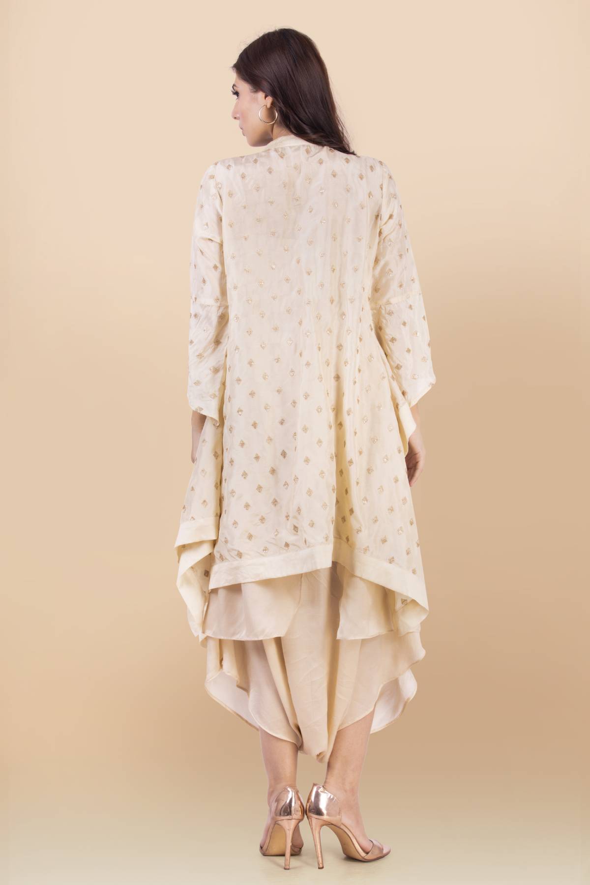 Cream Embroidered Jacket Set