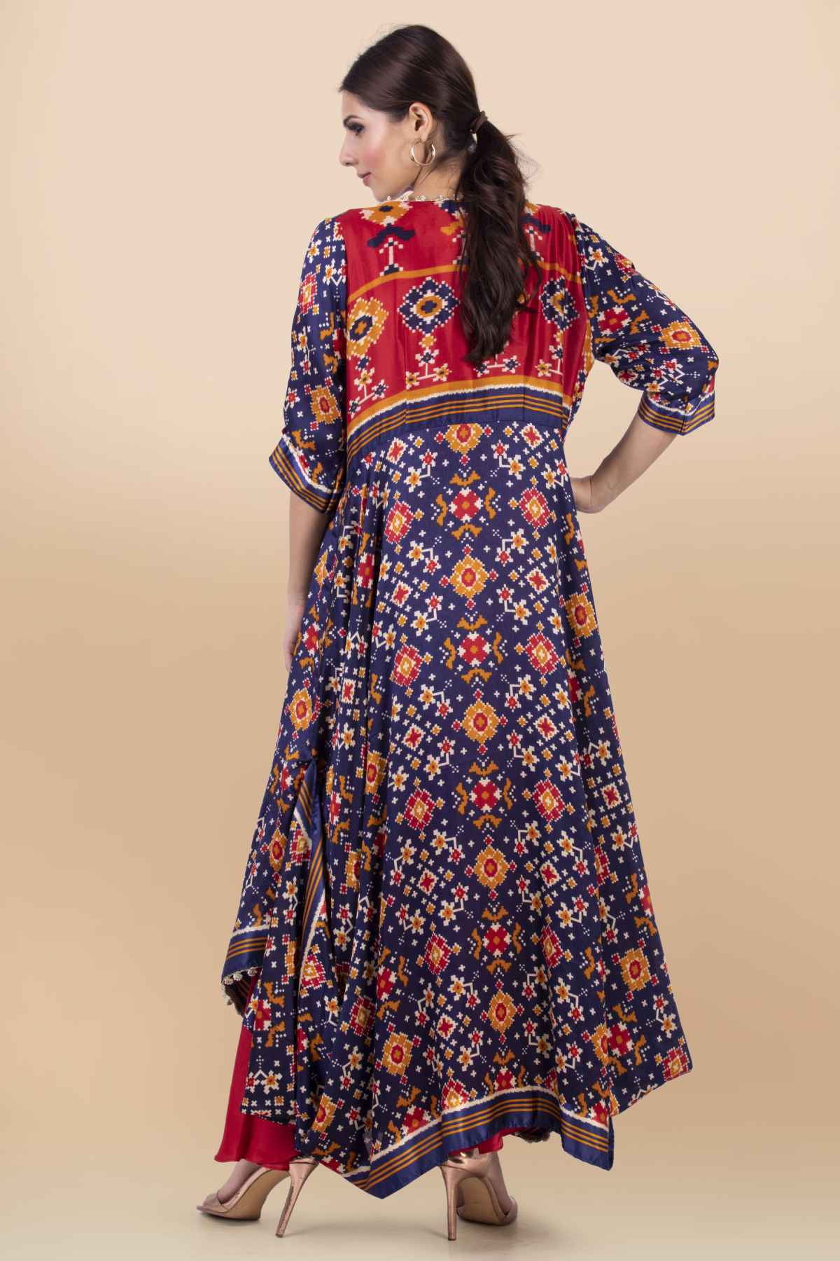 Red Draped Dress & Long Jacket