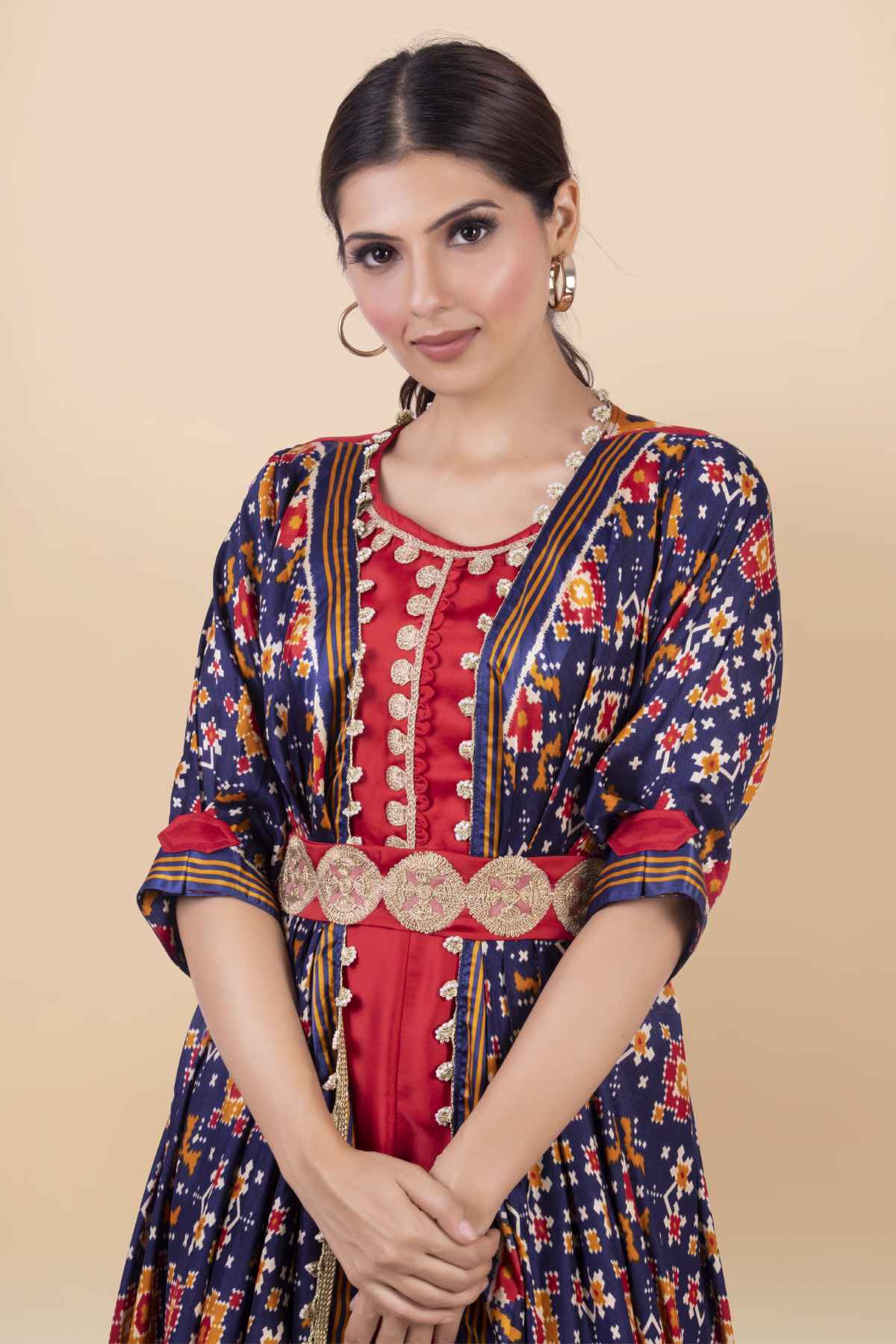 Red Draped Dress & Long Jacket