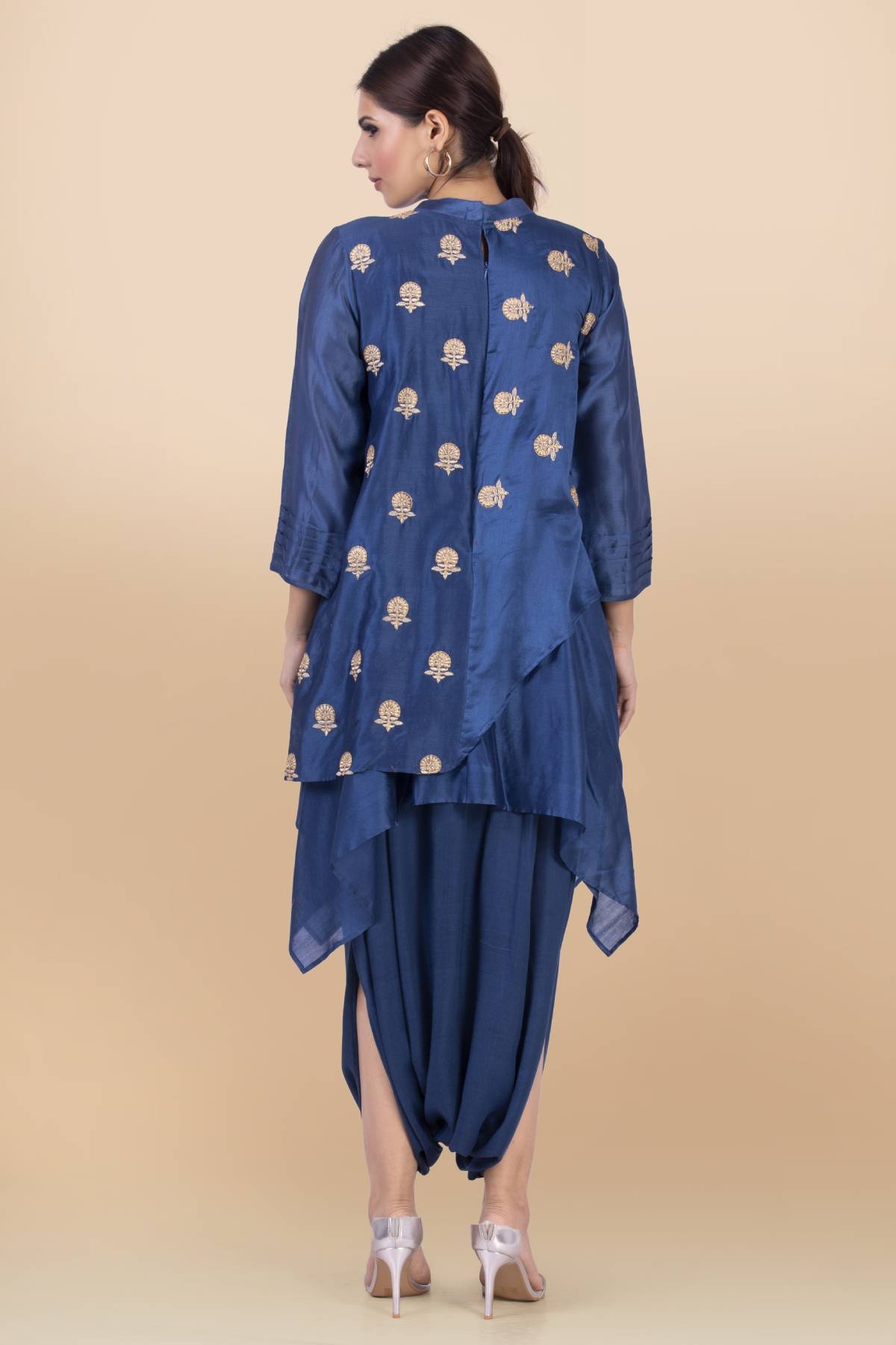 Blue Asymmetric Draped Jumpsuit