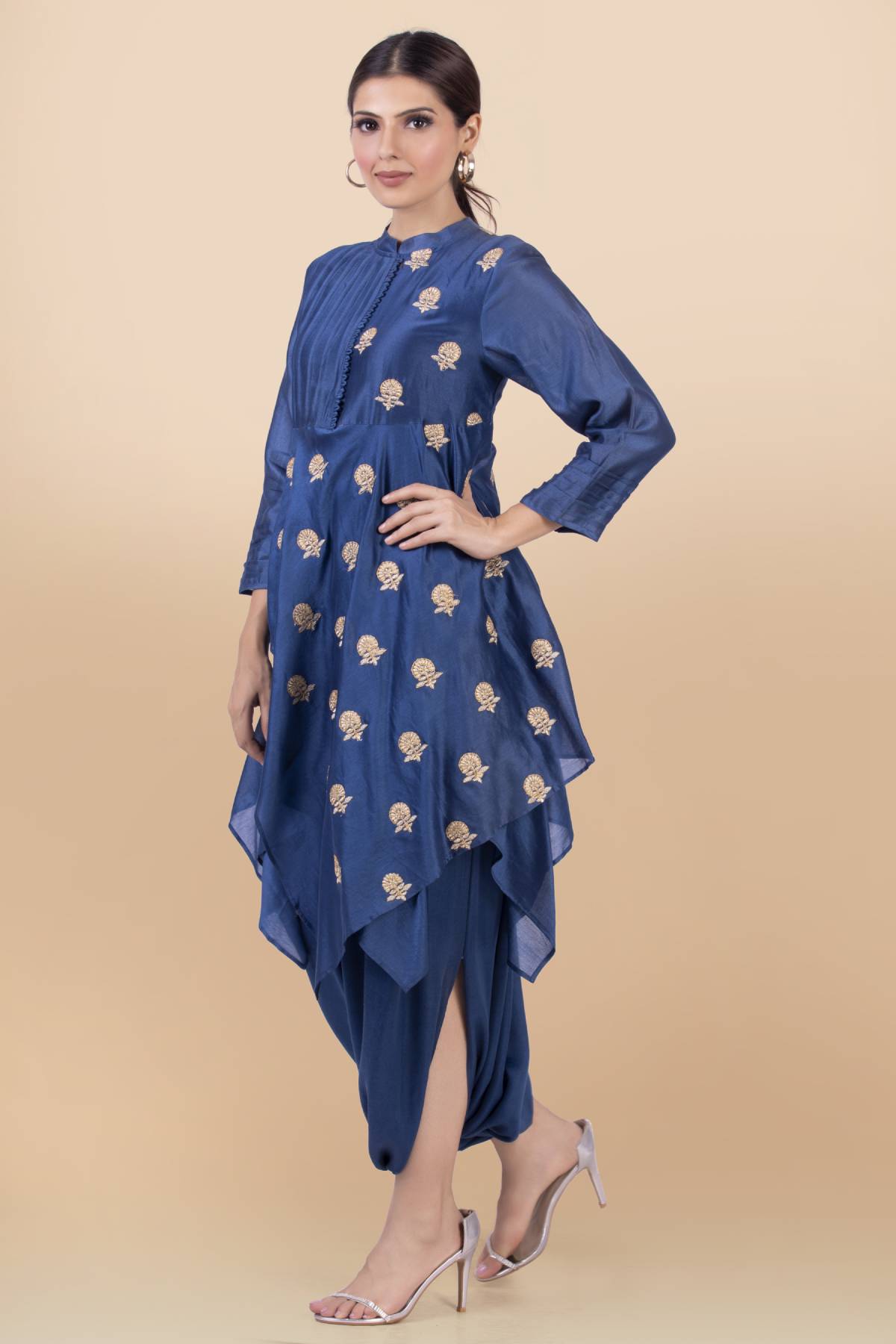 Blue Asymmetric Draped Jumpsuit