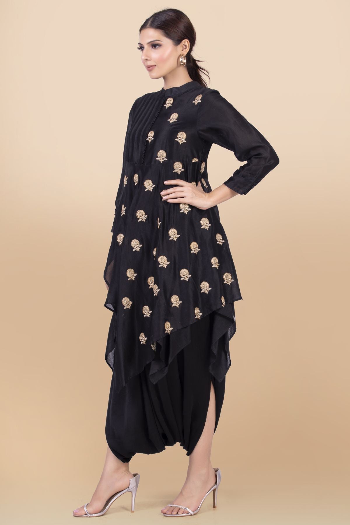 Black Asymmetric Draped Jumpsuit