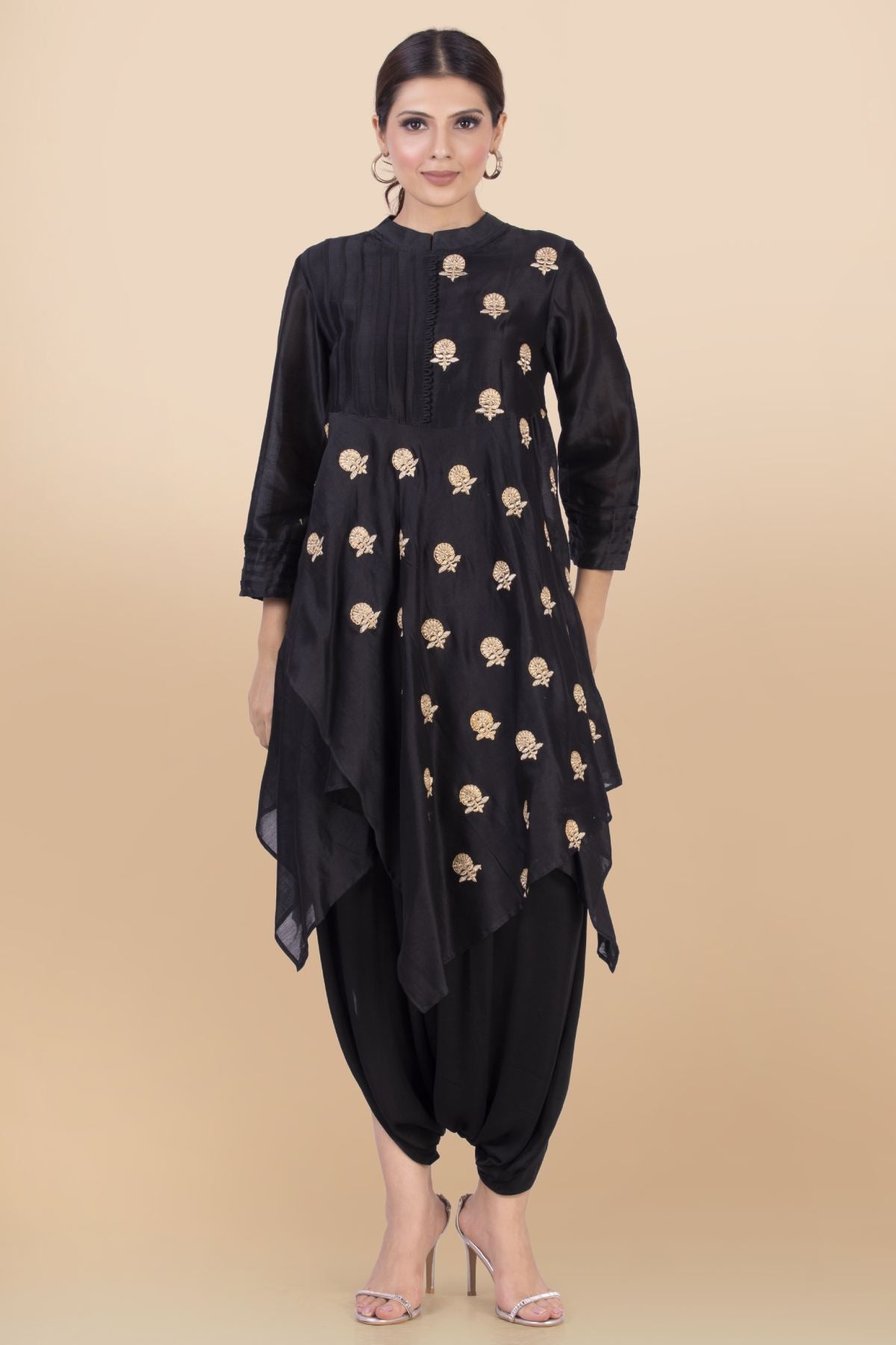 Black Asymmetric Draped Jumpsuit