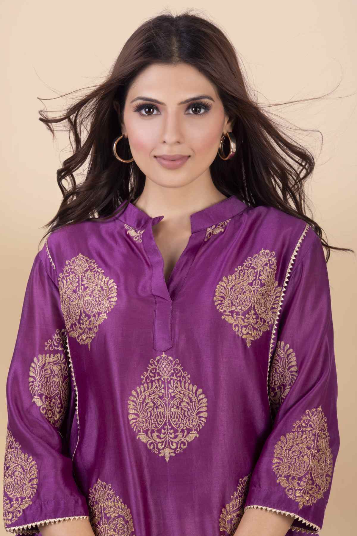 Purple Collar Kurta & Dhoti