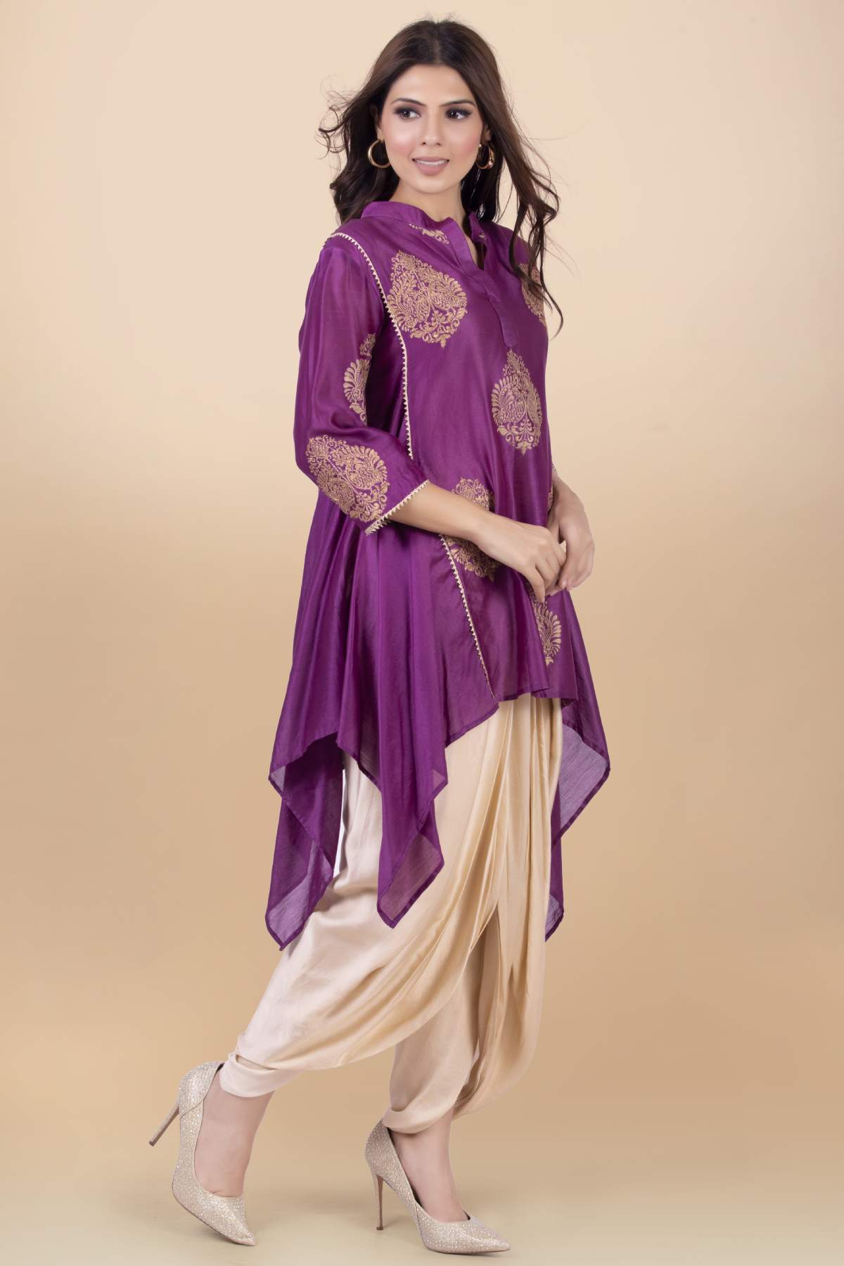 Purple Collar Kurta & Dhoti