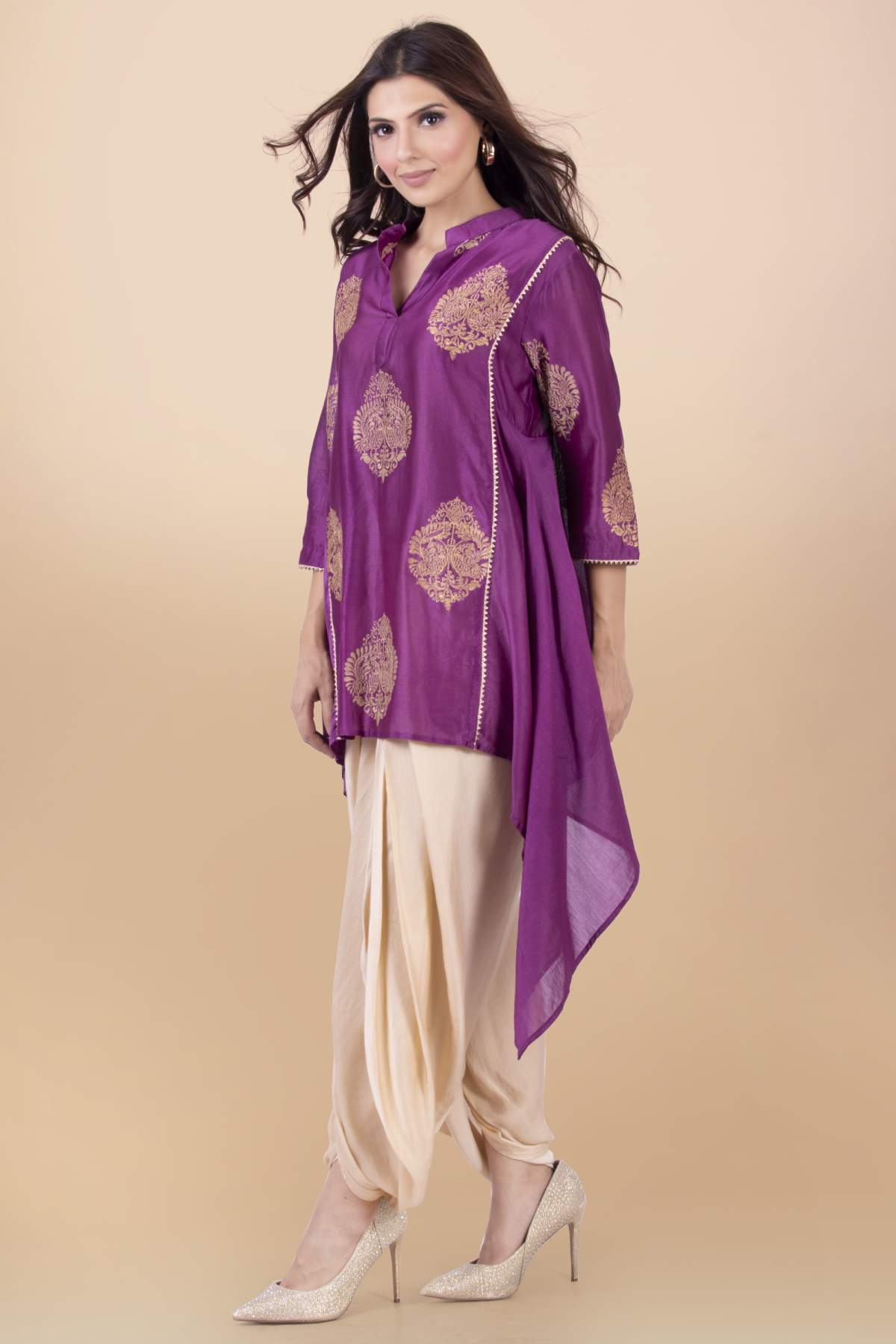 Purple Collar Kurta & Dhoti