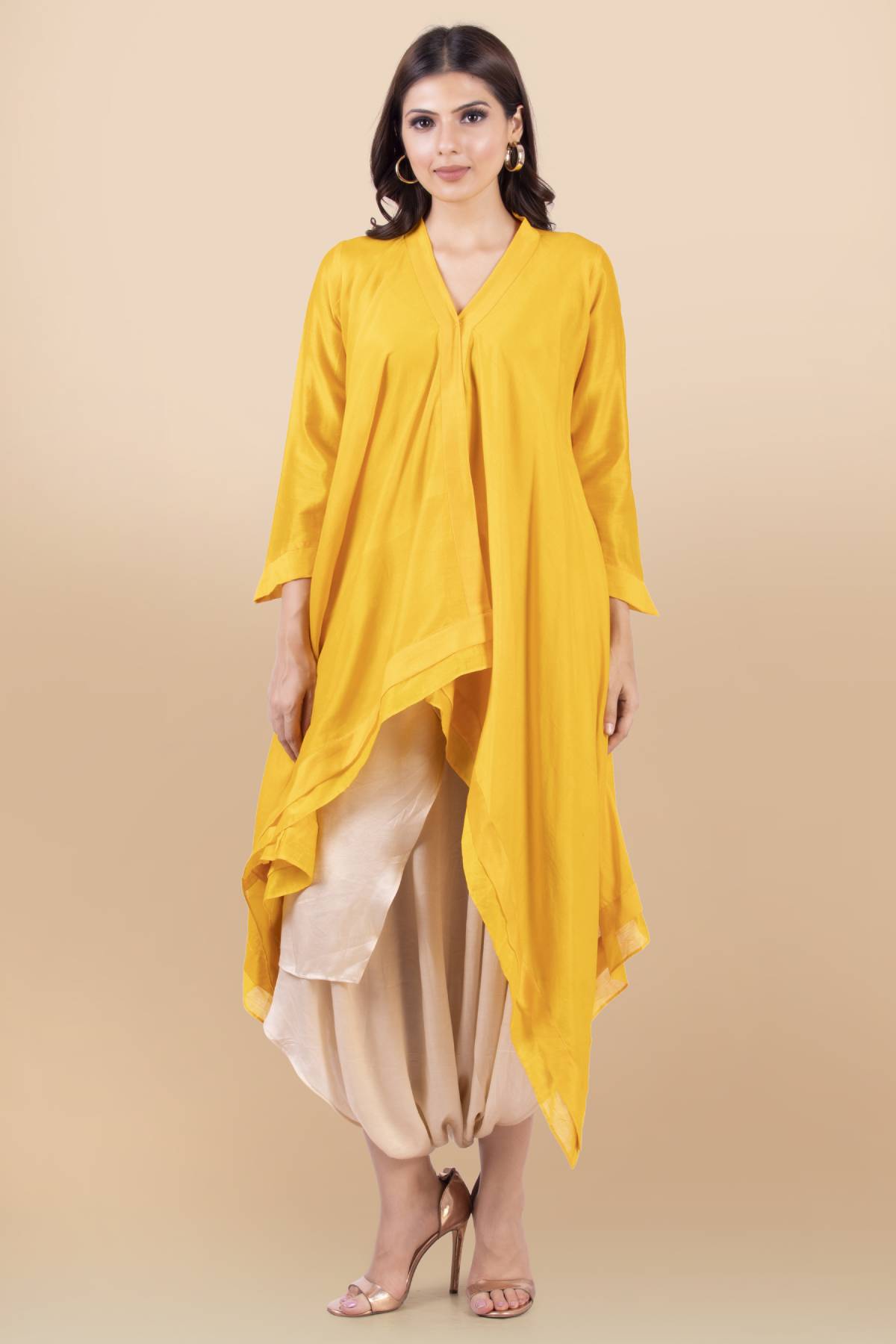 Yellow Layered Kurta Set & Belt