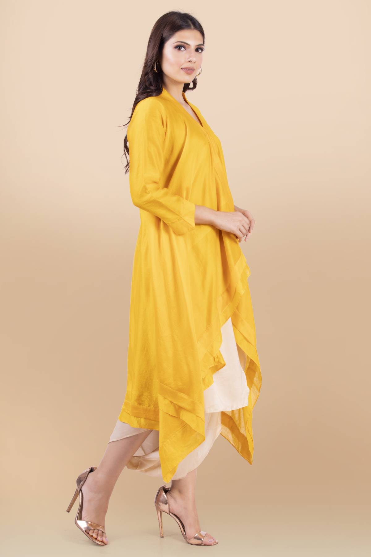 Yellow Layered Kurta Set & Belt