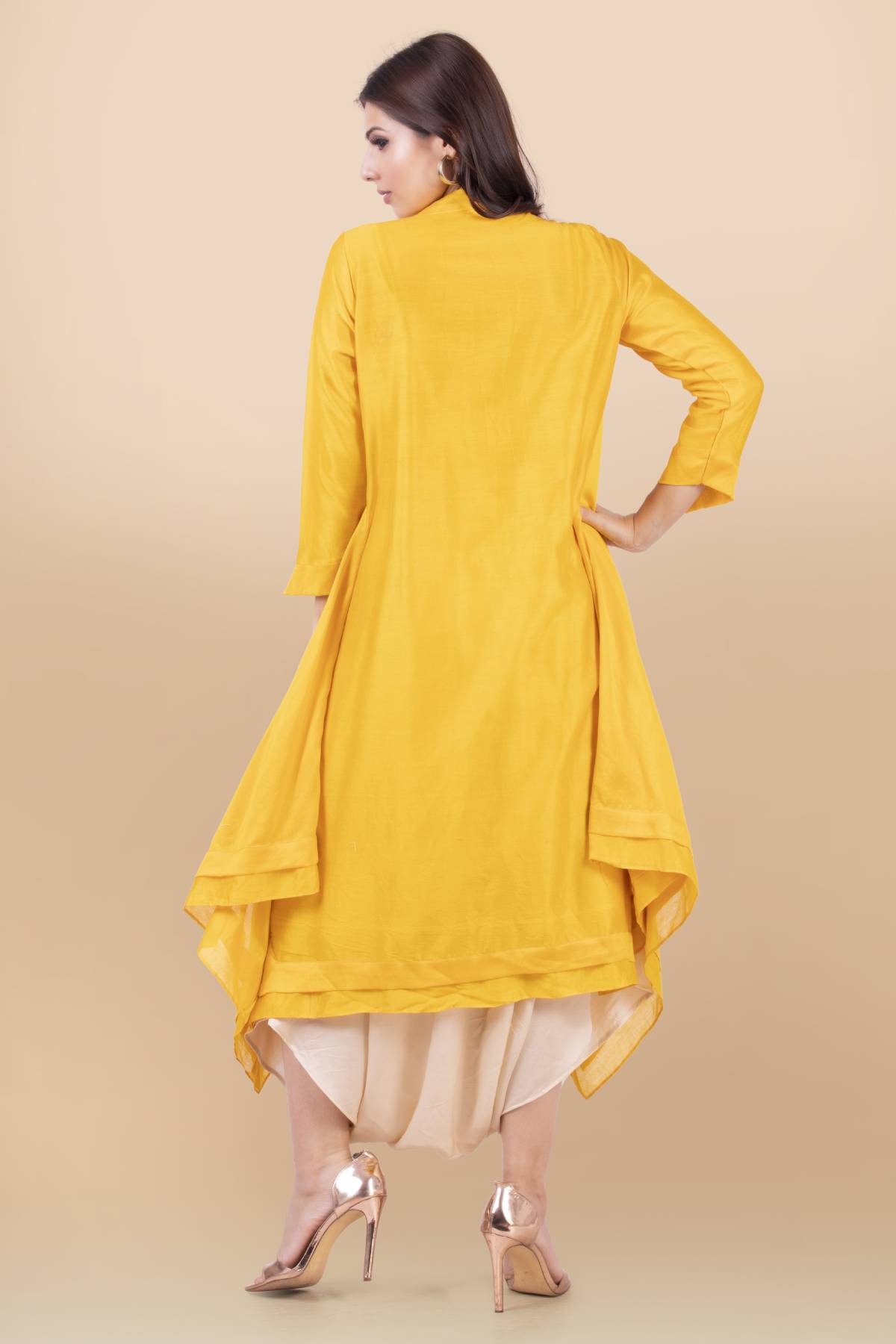 Yellow Layered Kurta Set & Belt