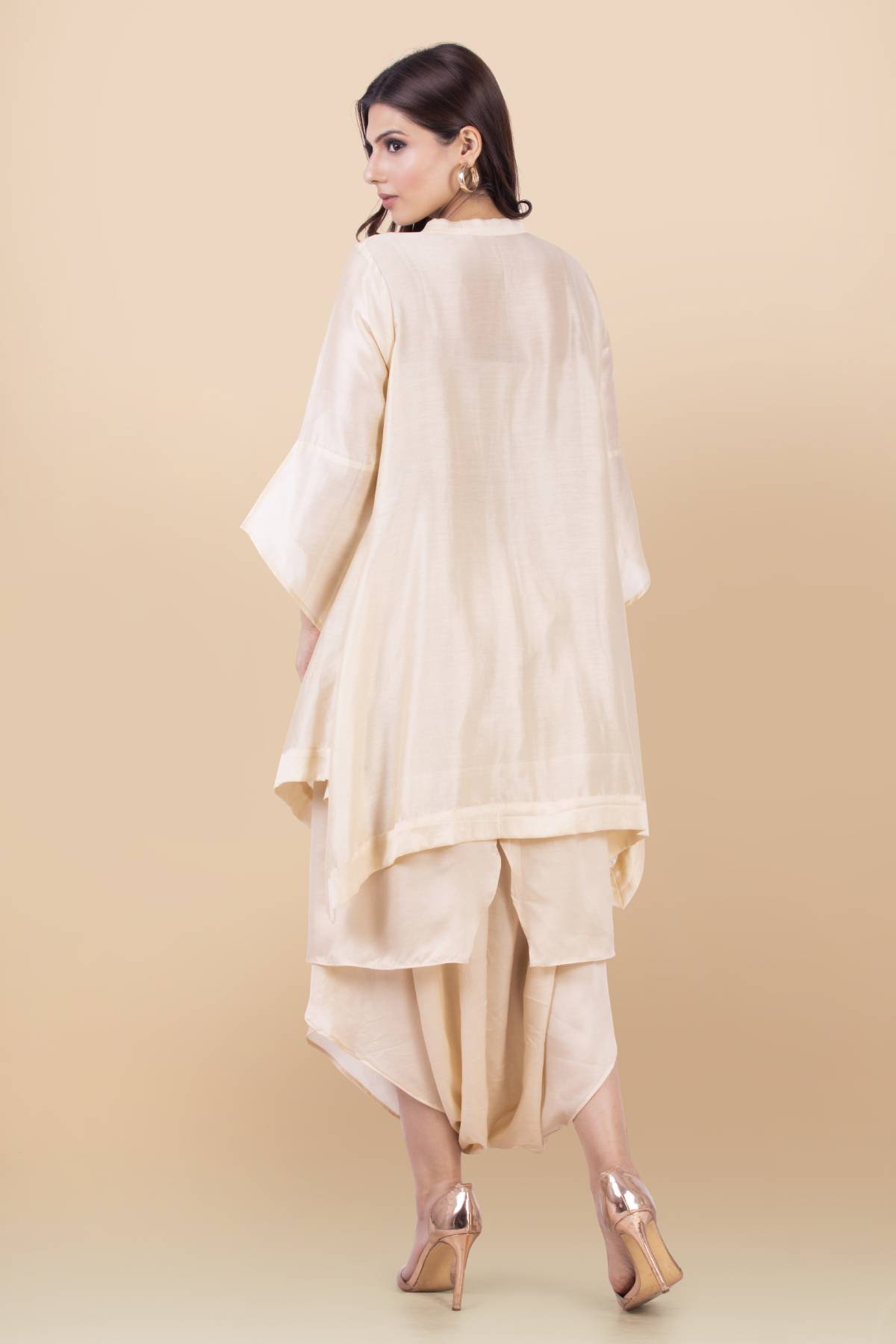 Asymmetrical Cream Dhoti Set