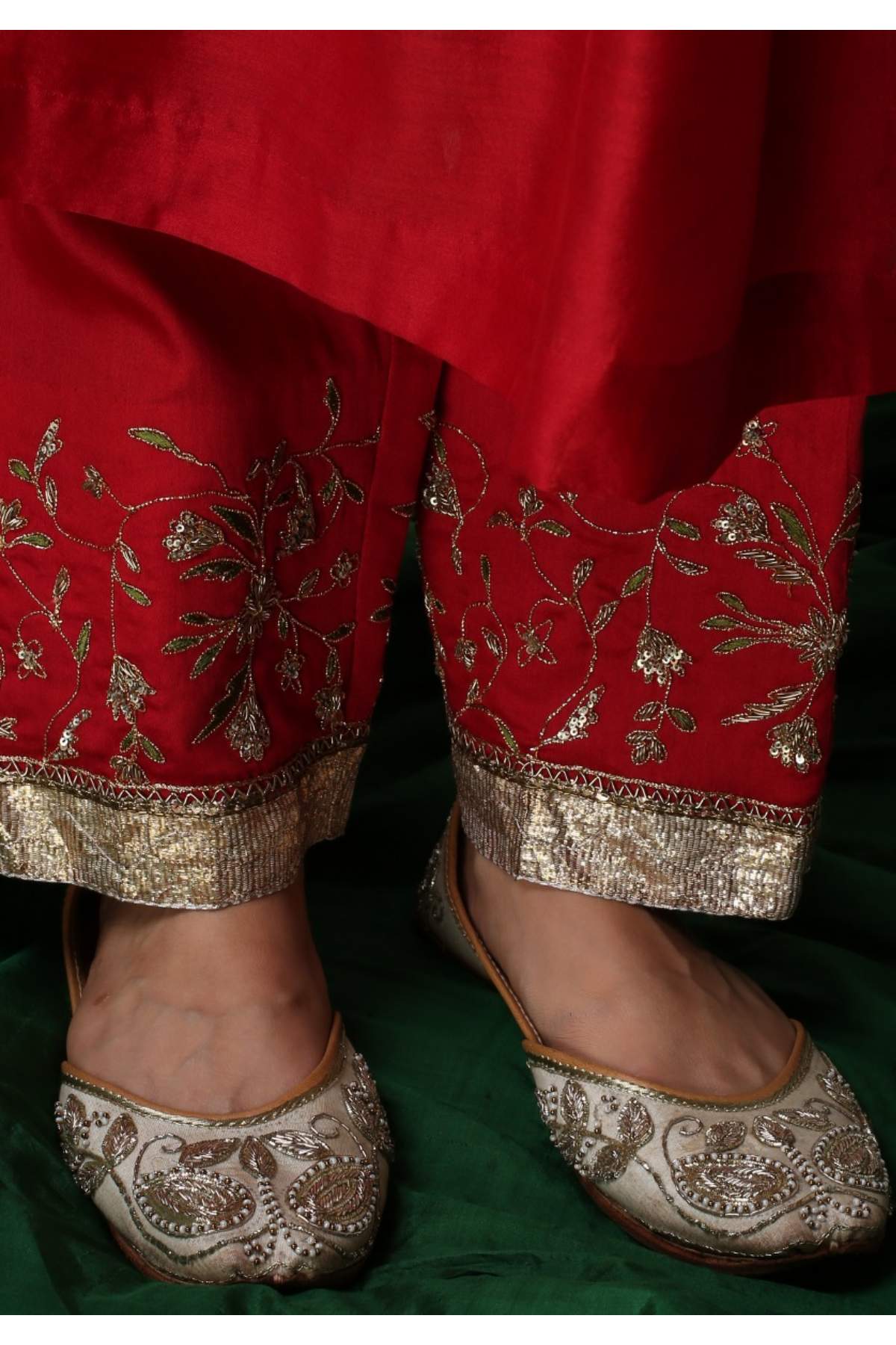 Red Aari Zardosi Kurta & Pants